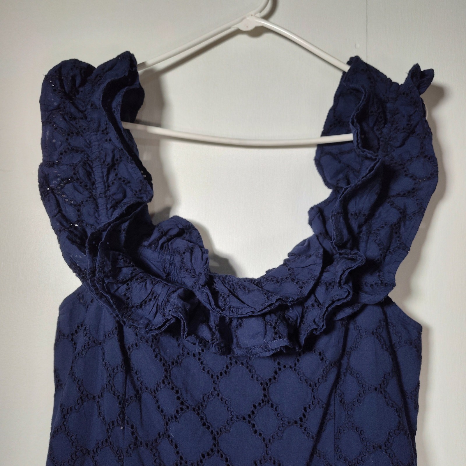Crown & Ivy NWT Off Shoulder Navy Blue Eyelet Ruffle Tiered Midi Dress Large