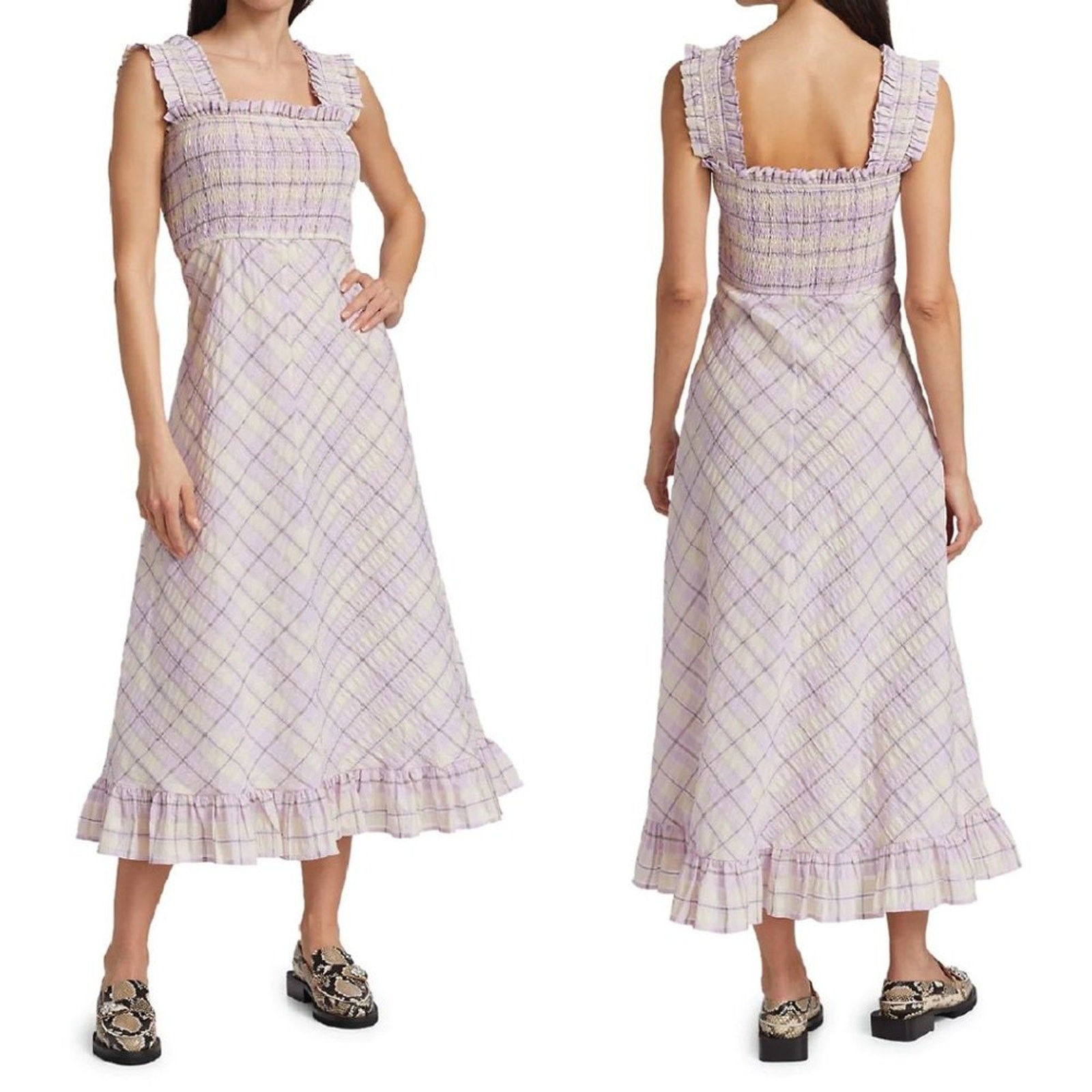Ganni seersucker plaid midi dress – Size EU 42/ US 10/12 (Large)