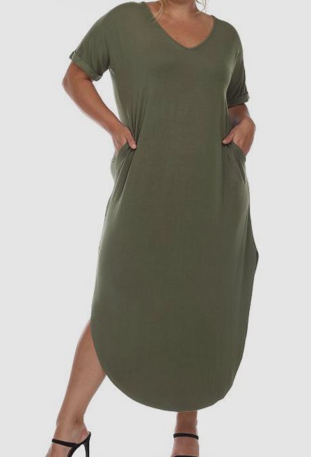 White Mark Women’s Green Short Sleeve V-neck Maxi Dress Plus Size 1X