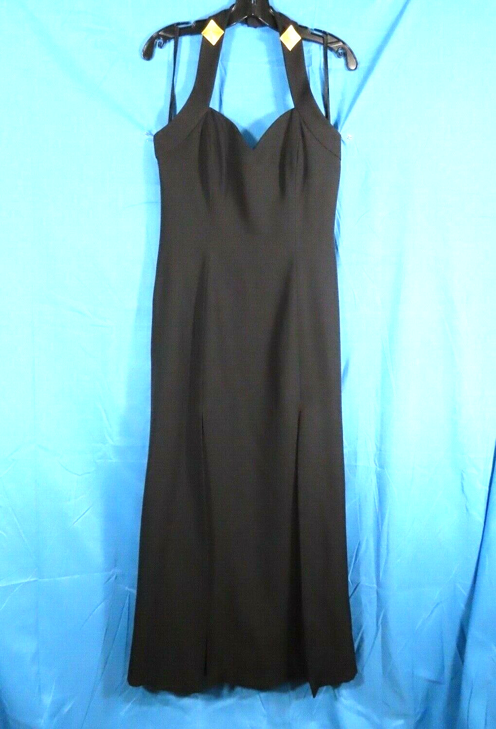 ELAN Gorgeous BLACK CREPE COCKTAIL PARTY SHEATH DRESS Halter w/Gold Accents 8