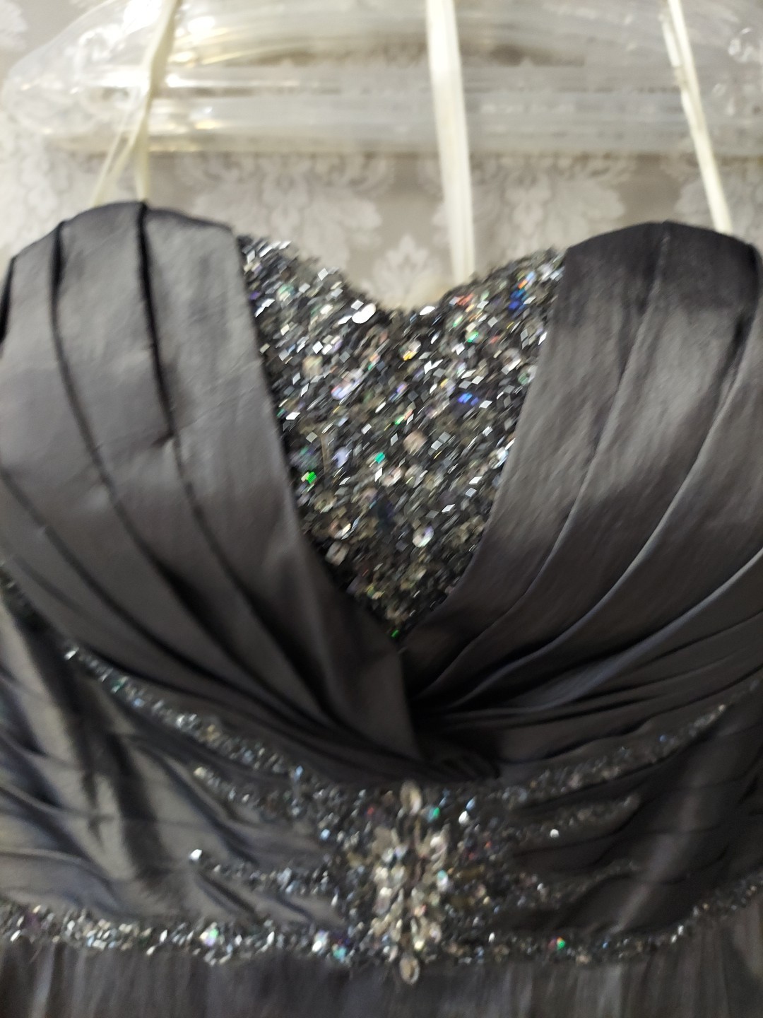 Cassandra Stone Lt Charcoal Sequin Pleated Bust (Lacebk Adjust Sizing)sz18w prom