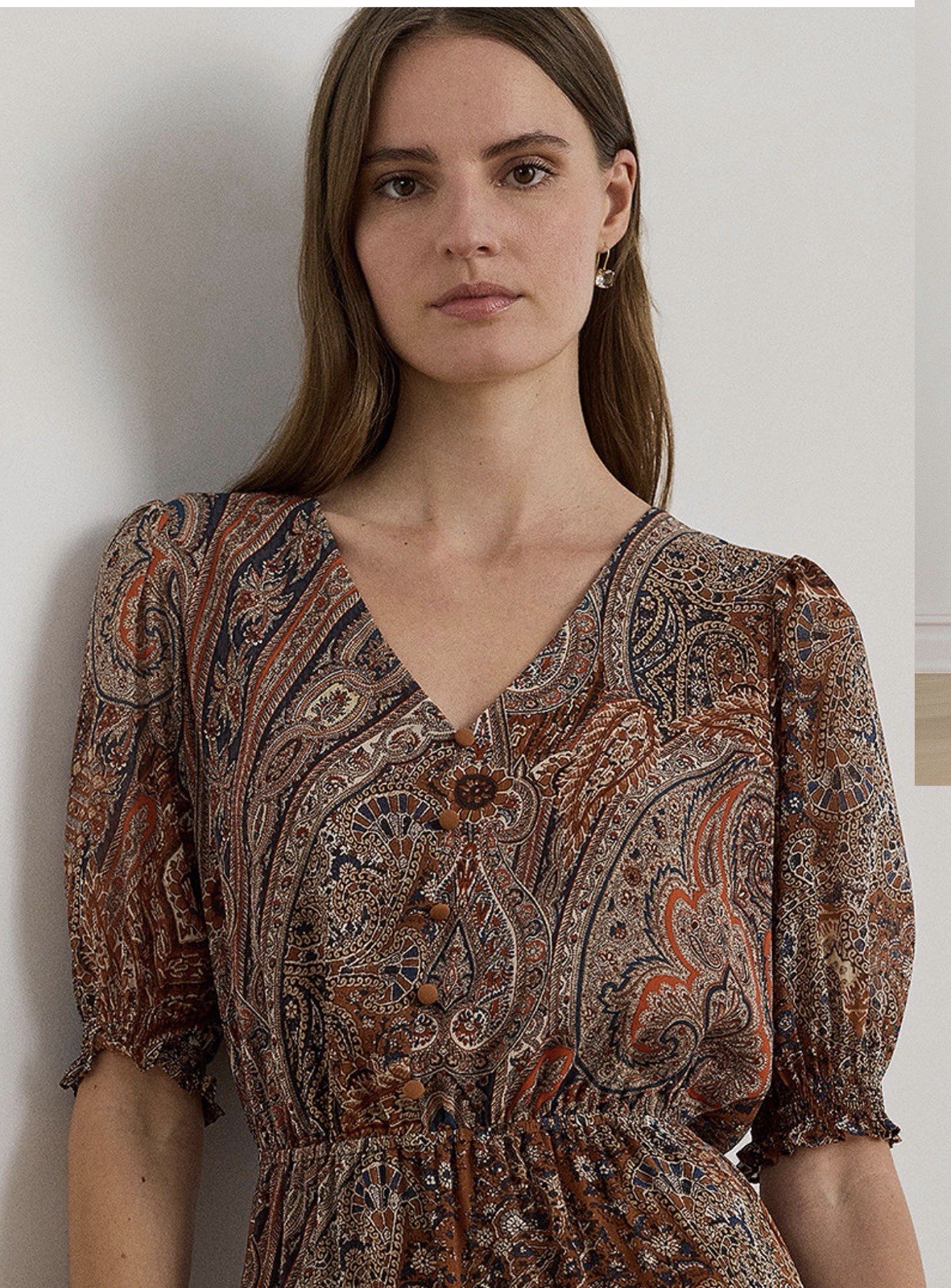 New RALPH LAUREN 18W Plus PAISLEY Belted Crinkle Georgette Dress $225