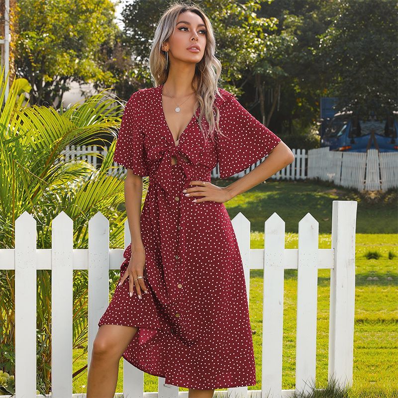 Tie Front Button Bow Tie Detail Dress