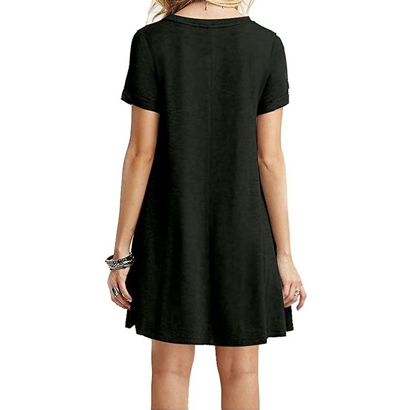Womens Ladies Summer Short Sleeve Swing Dress Casual Loose Mini T-Shirt Dress UK