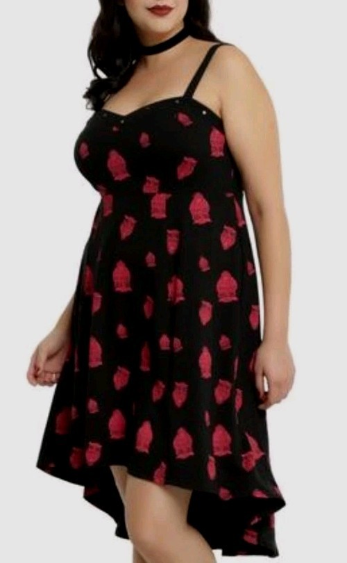 Tripp NYC Black Sleeveless Red Owl Hi-Low Hem Stud Details Goth Dress! 2