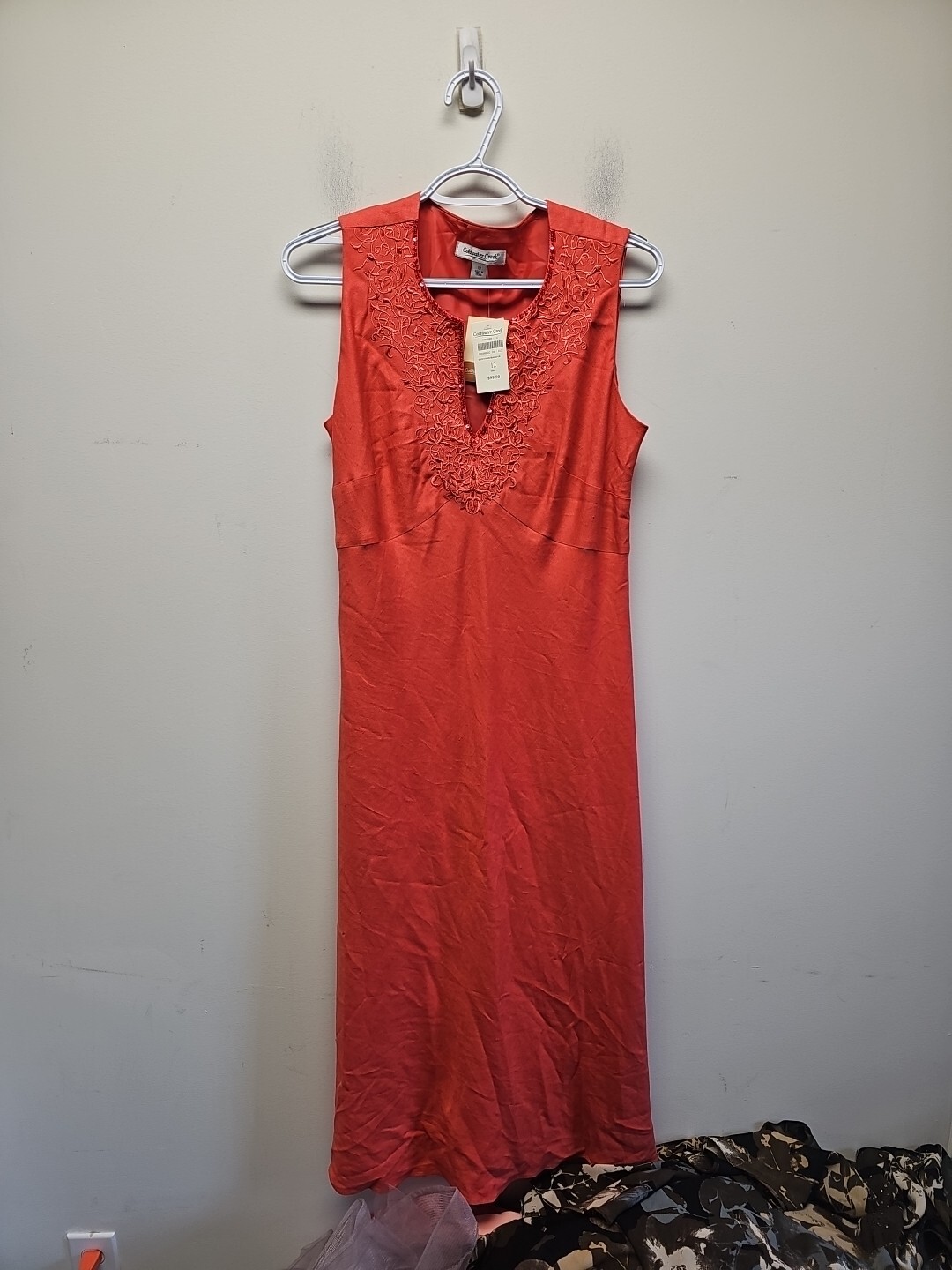 NWT Coldwater Creek Sz 12 Linen Blend Sleeveless Orange V-Neck Beaded Maxi Dress