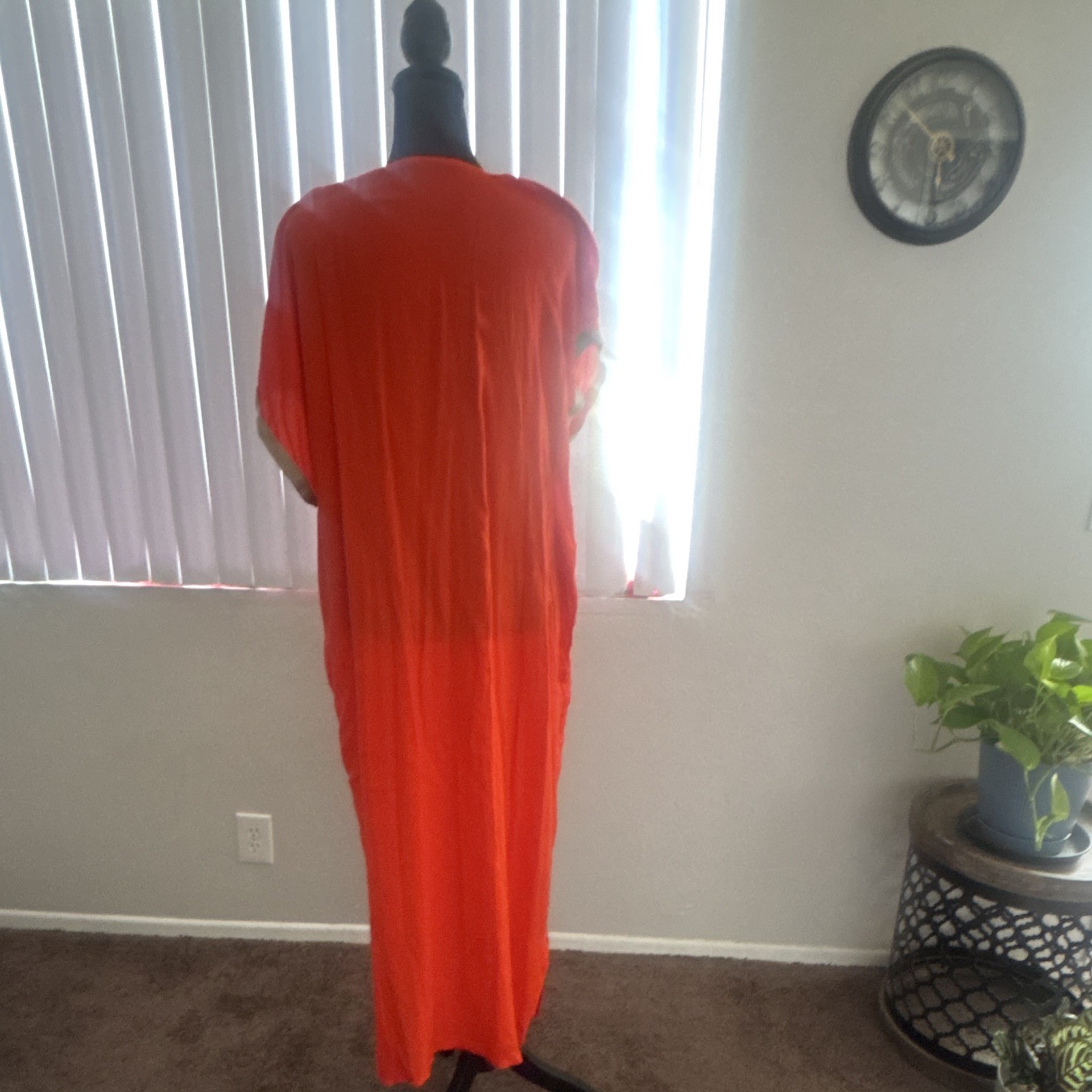 Women’s Orange Embroidered V-Neck Kaftan Maxi Dress Muslim gown One size fits