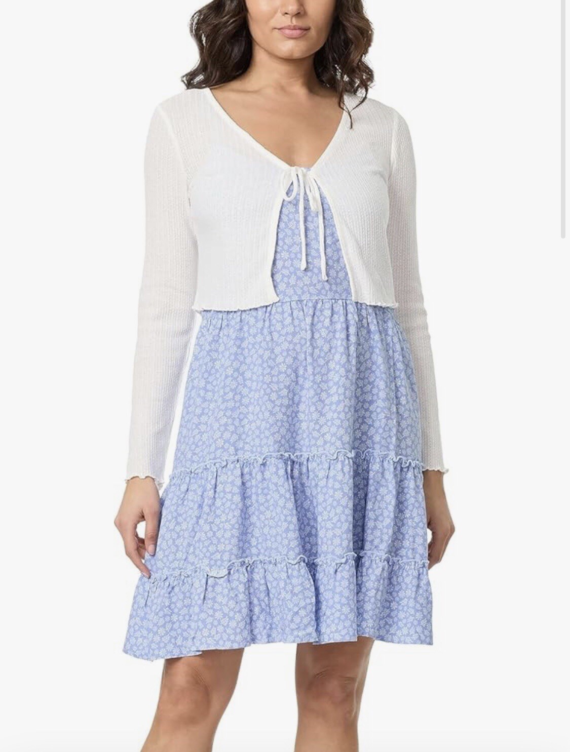 WallFlower womens 2-piece Sweater and Dress Cream Blue Floral Large