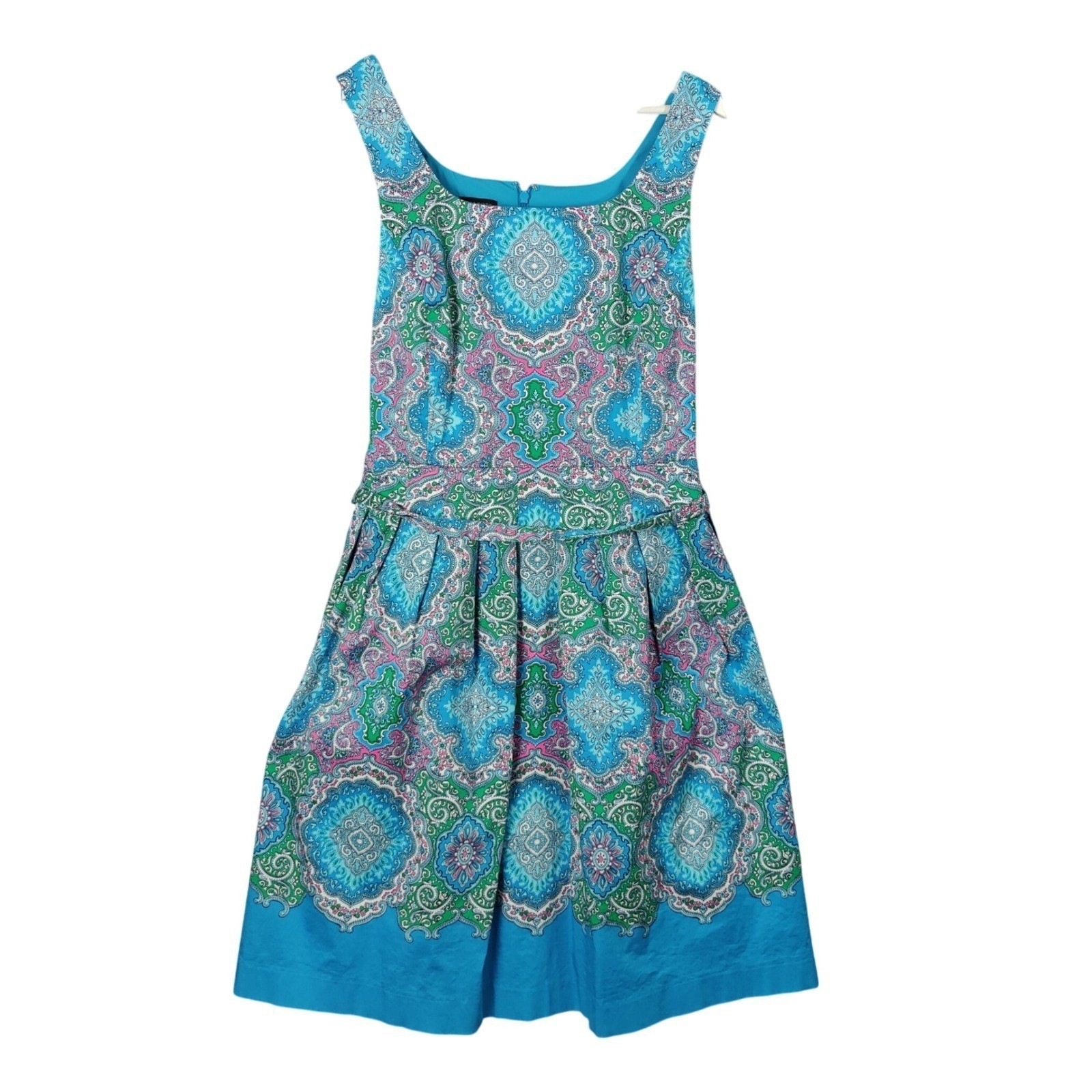 Talbots Womens Preppy Coastal Retro Colorful Dress 10 Blue Paisley Pockets Belt