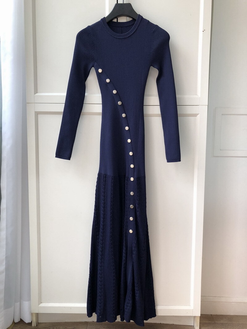 Sandro Solid color Split buckle Long sleeve Knitted dress for Women
