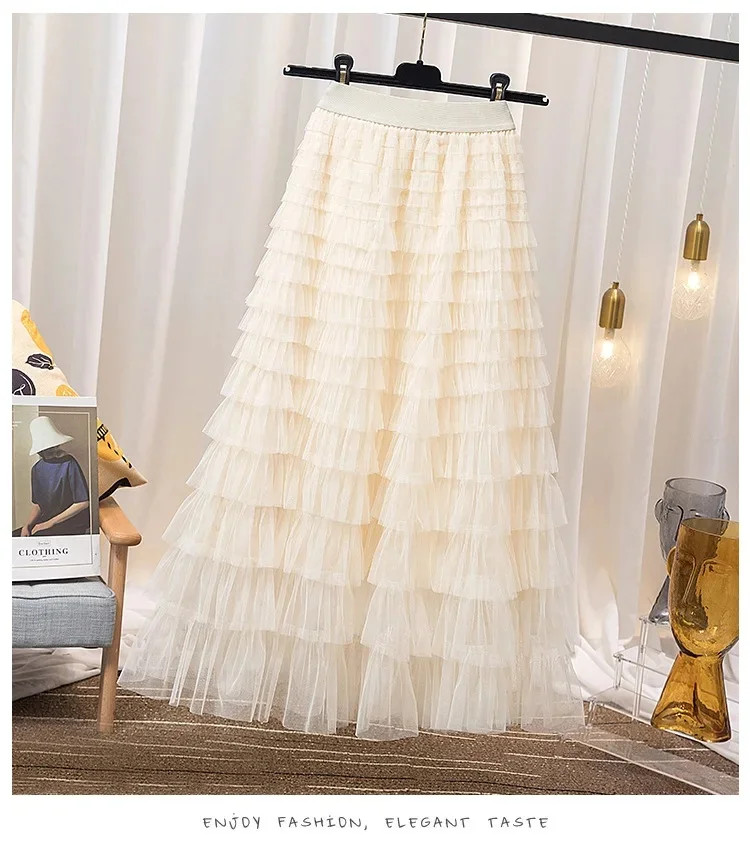 Petite A word long skirt 2026 new spring and summer layered cake skirt network W