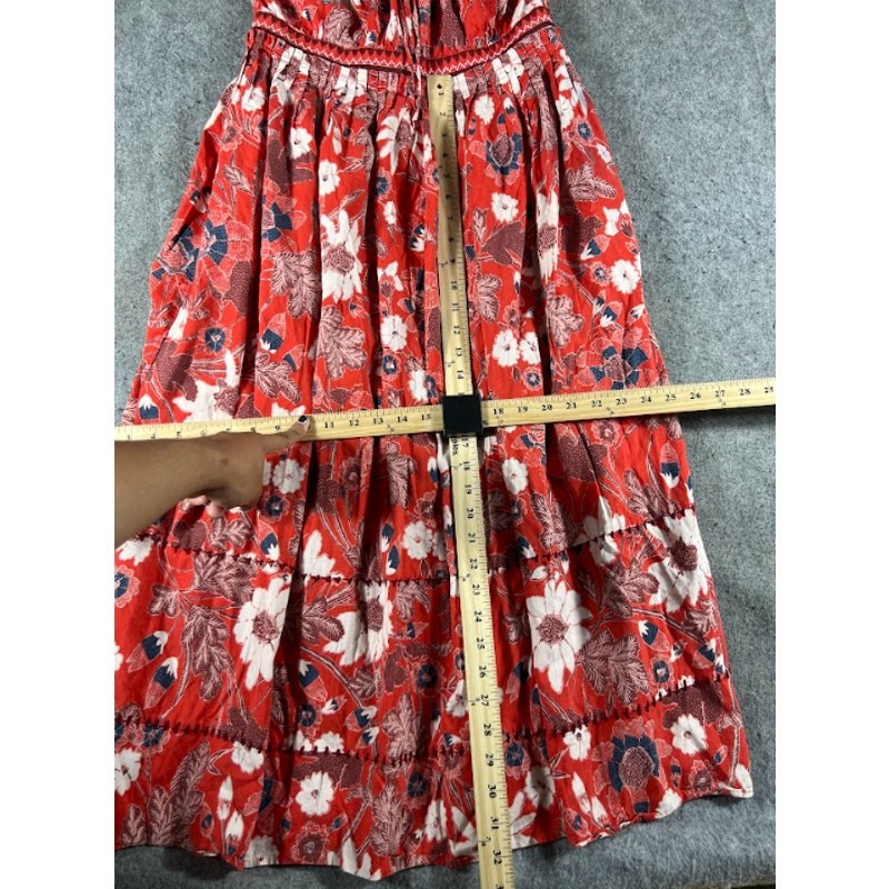 Ulla Johnson Floral Voile Lottie Smocked Dress Womens XS Red Boho Cottagecore
