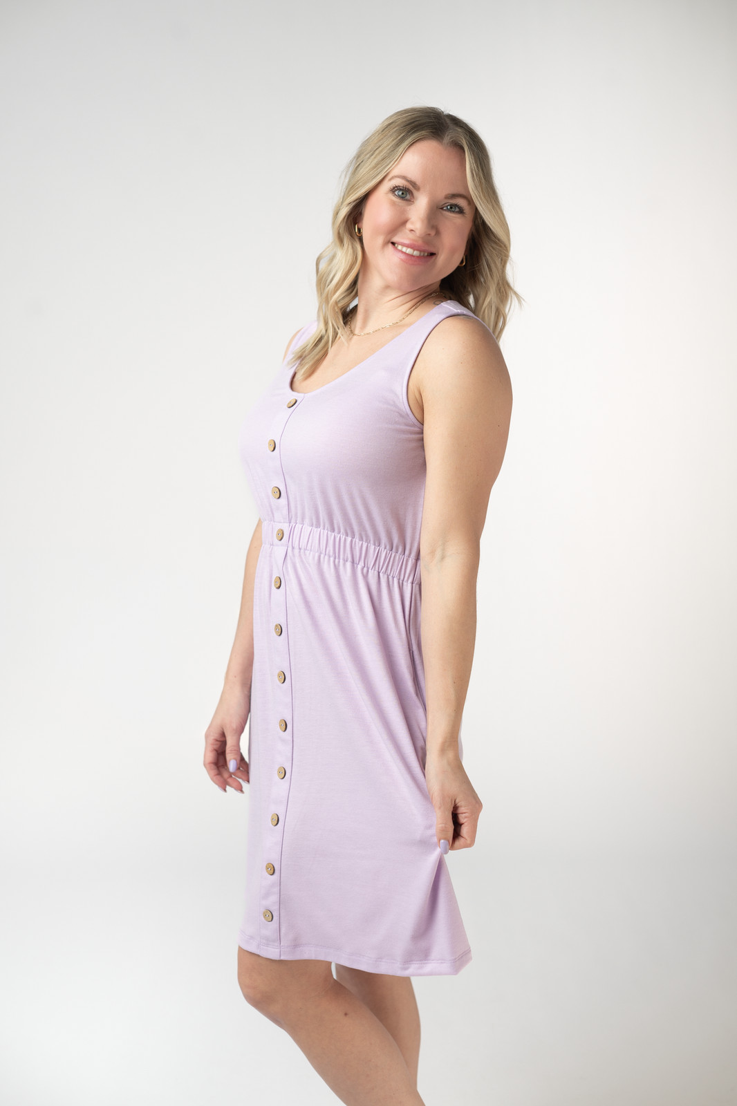 Beverly Button Dress – Lavender by Michelle Mae XS thru 3XL, Soft & Stretchy