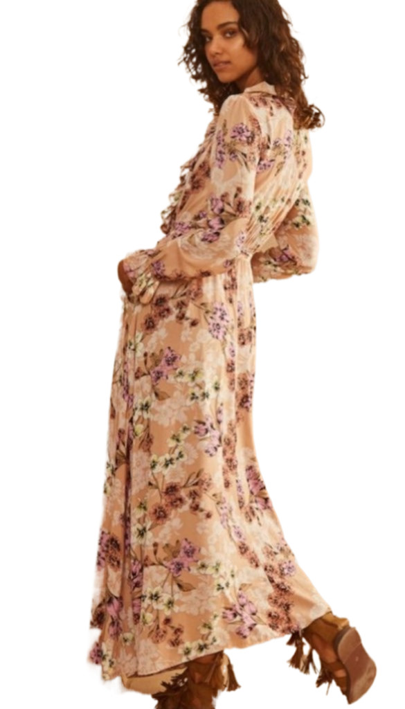 JAASE Talulah Womens Pink Floral Ruffle Maxi Dress Sz XS Flowy Boho Hippie Fairy