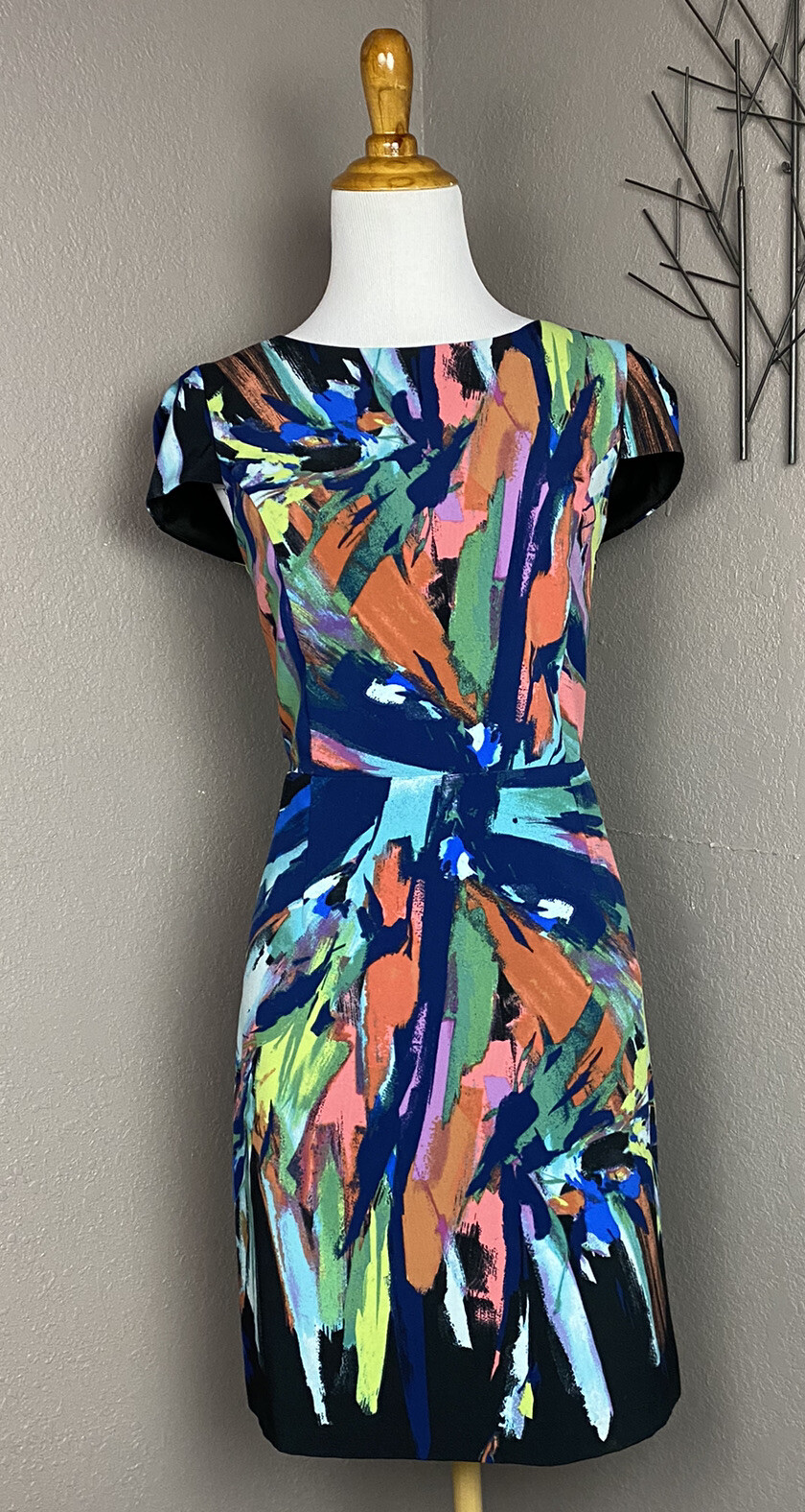 Maia Splatter Print Open Back Crepe De Chine Sheath Dress 12