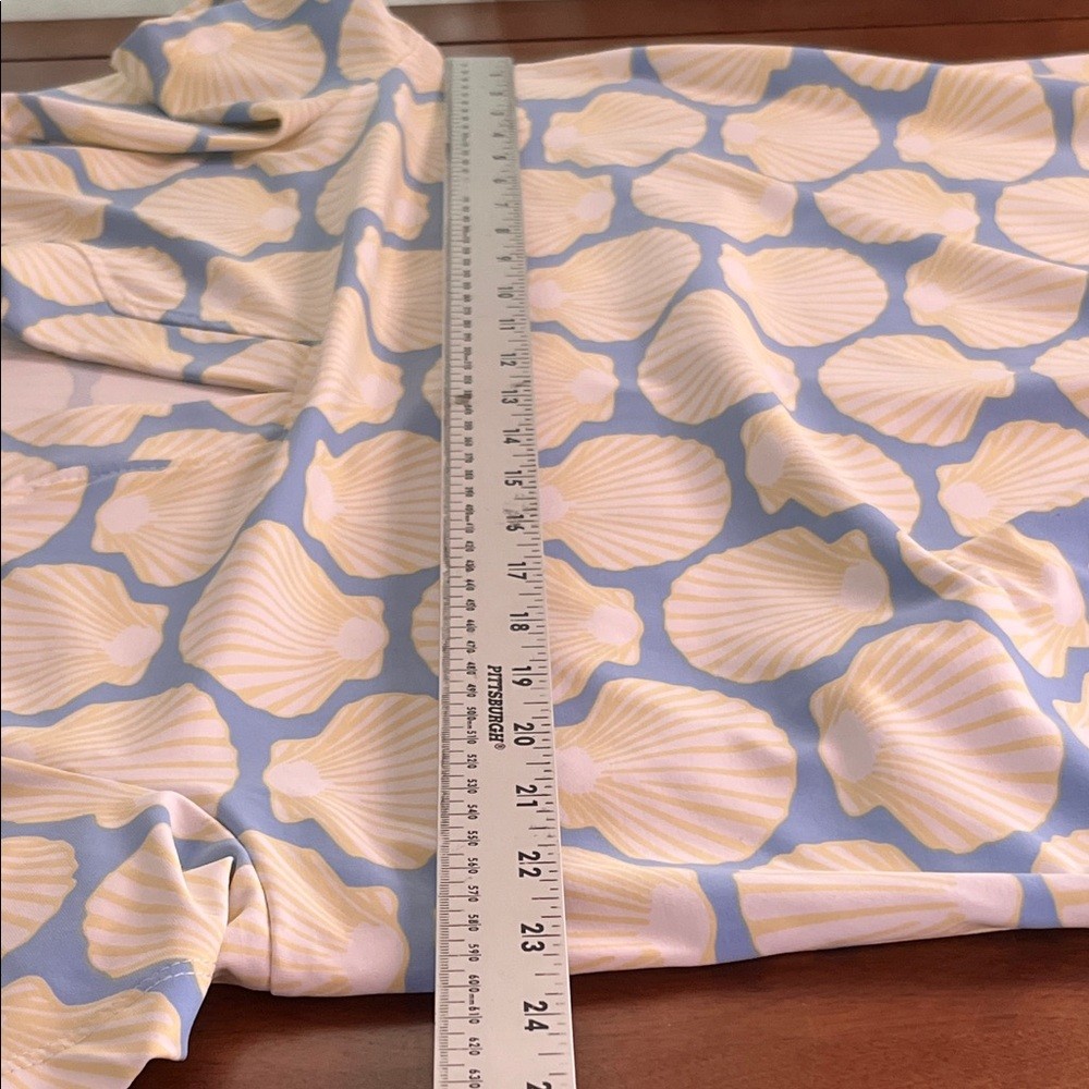 NWT Sailor sailor Seashell Print Notch-Neck Shift Dress Light Blue Yellow Cream