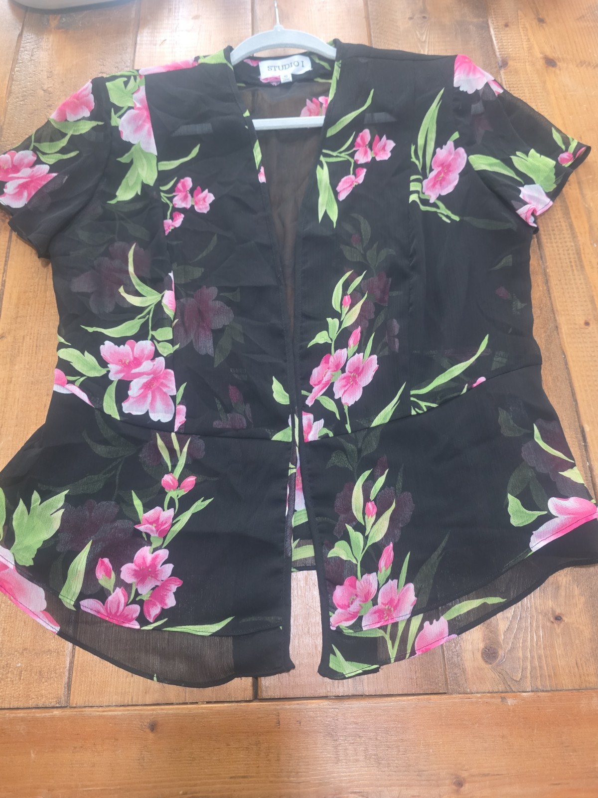 Vtg Studio 1 One Fairy Sheer Tank Maxi Dress Jacket 2pc Blk Pink Floral Sz 10