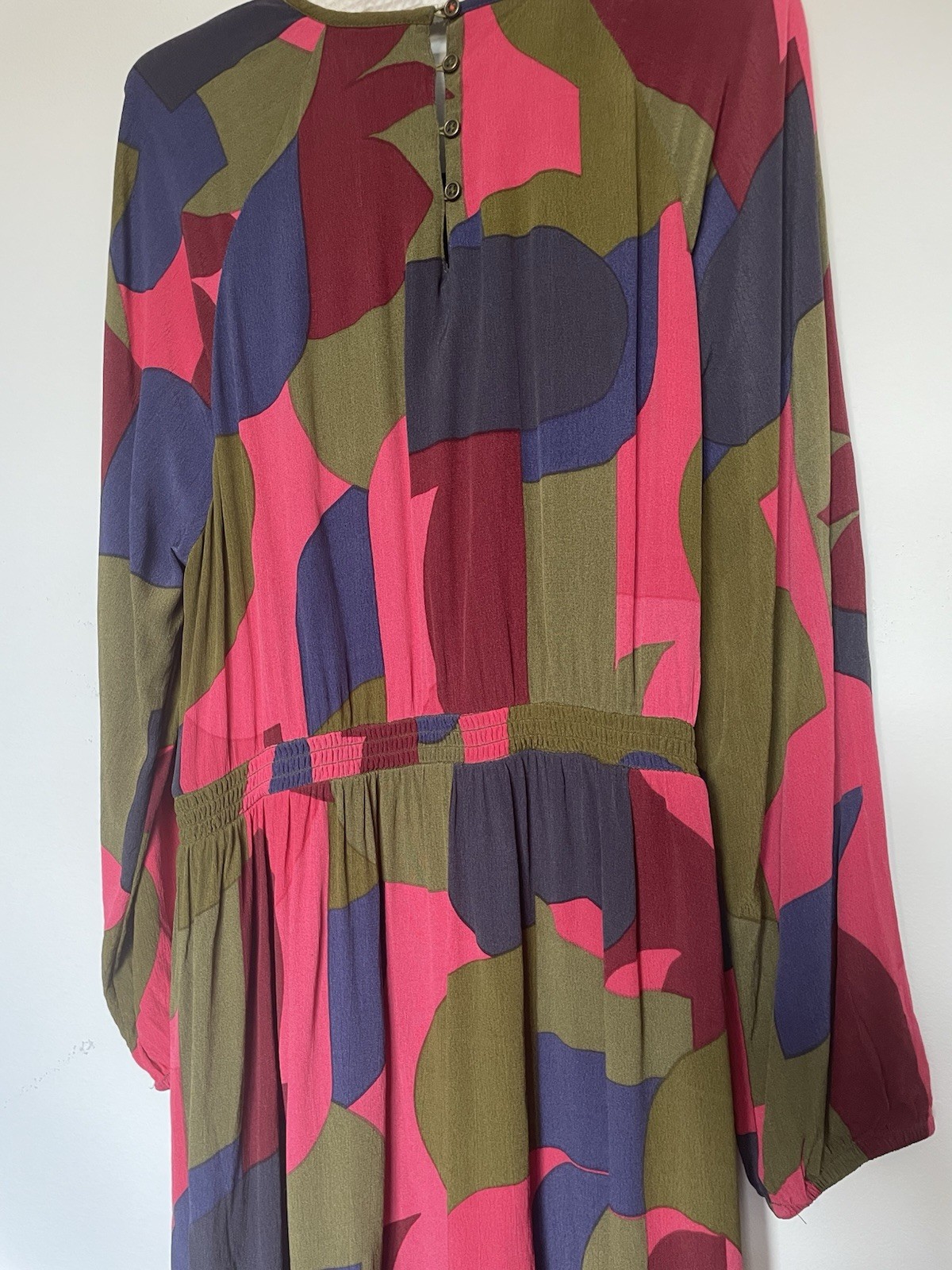 NWOT White Stuff Retro Geometric Long Sleeve Dress 18 greens, Vivid Pink, Purple