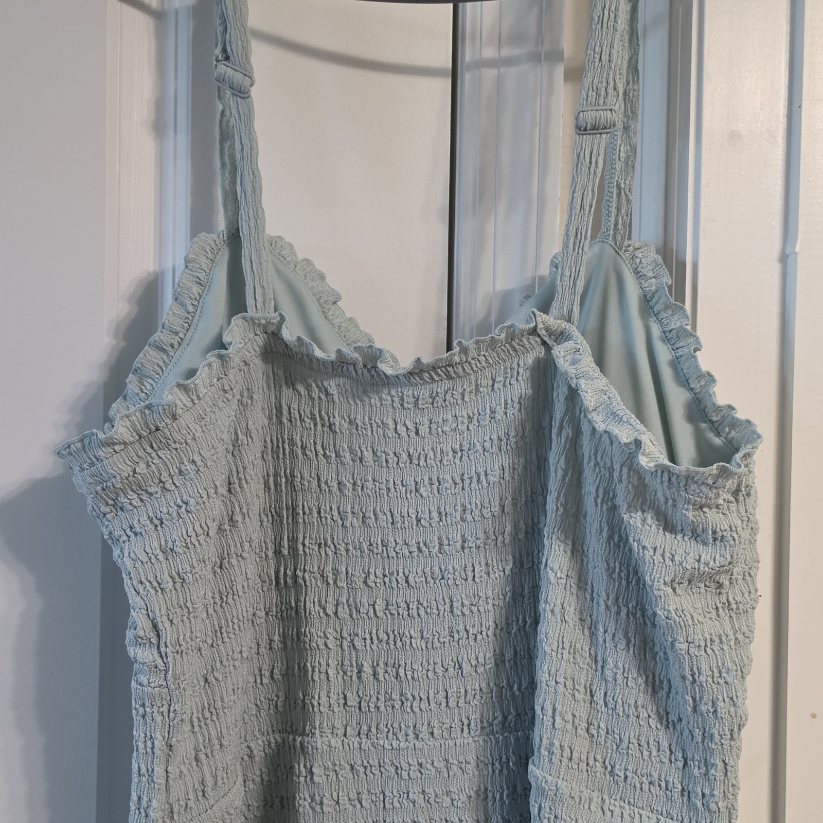 No Boundaries Blue Solid Knit Mini Dress V-Neck Smocked Button Front XXL (19)