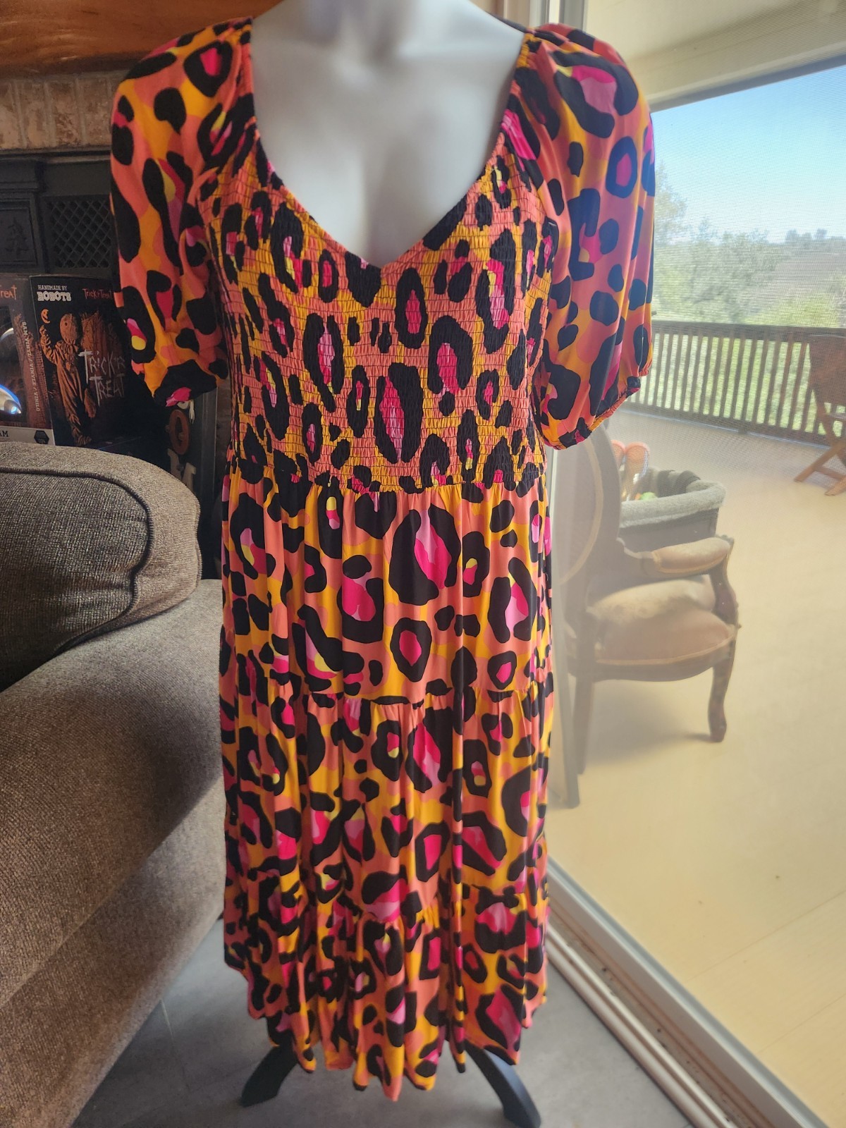 Proud Poppy Rainbow Leopard Print Smocked Summer Dress *worn once*