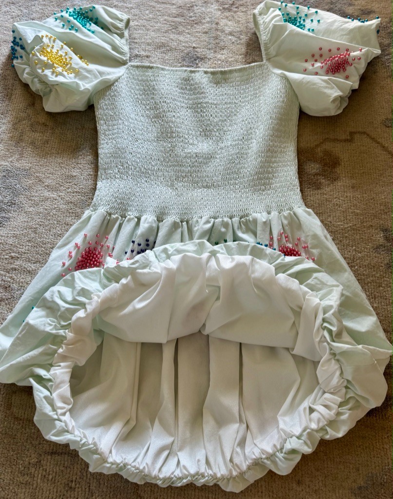 QOS Queen of Sparkles Mint Smocked Rainbow Beaded Burst Bubble Dress Medium M
