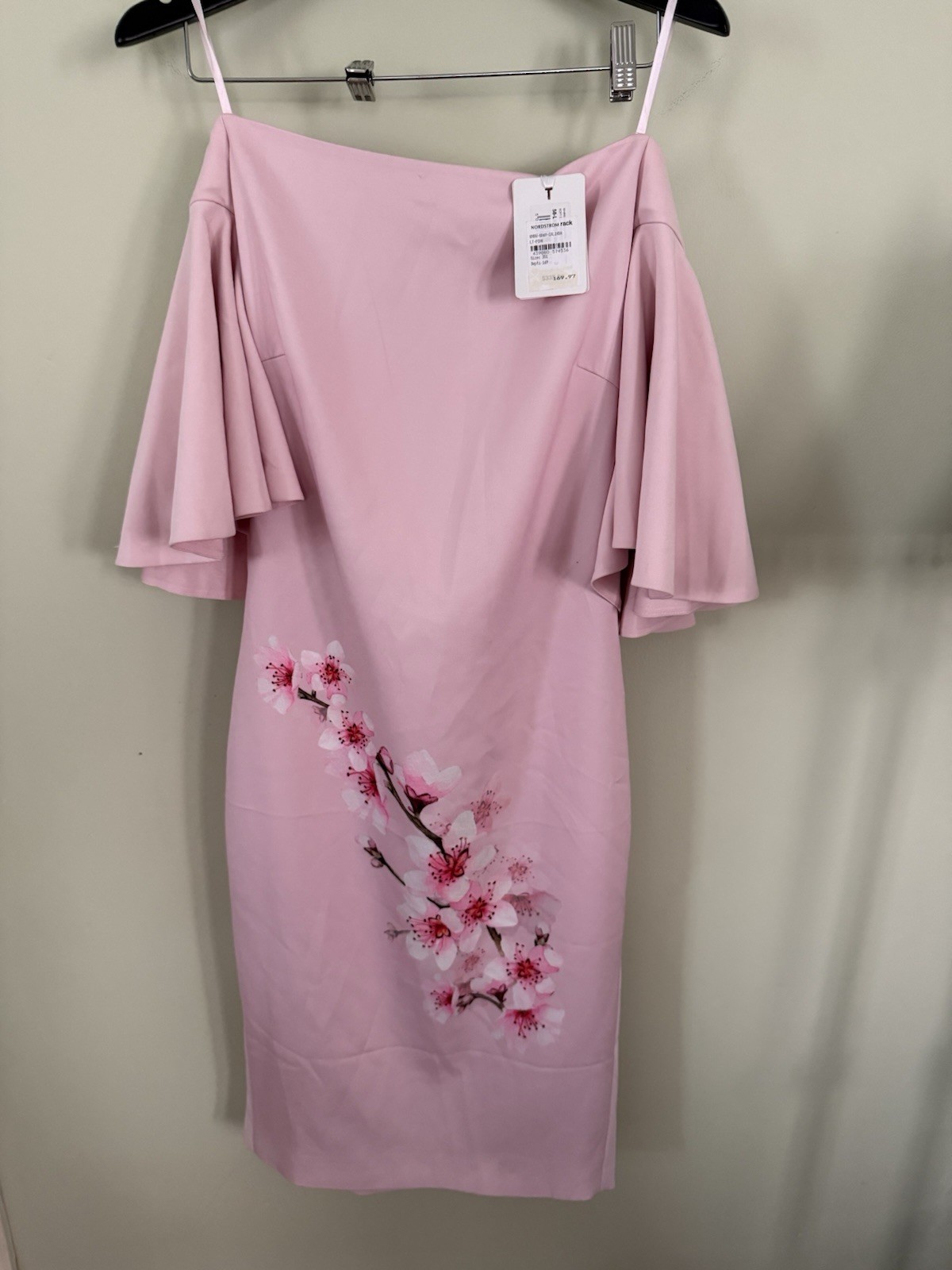 Ted Baker Light Pink Floral Off-Shoulder Sheath Dress Size 3