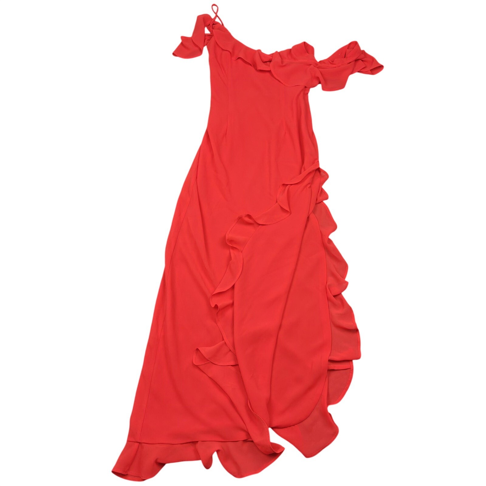 Runaway The Label Dress Womens XS Orange Winnie Maxi Off Shoulder Ruffle Gown