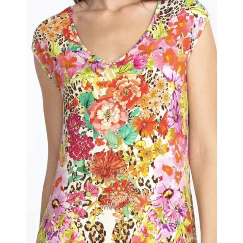 Johnny Was Bamboo Wild Garden High Slit Knit Dress Multicolor Size XS