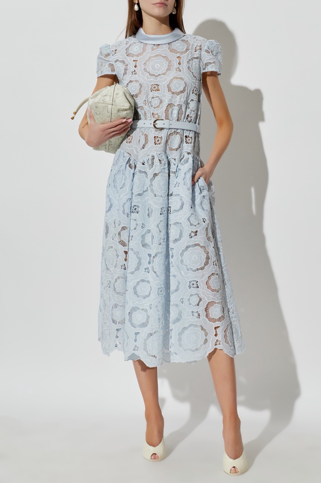 Self portrait BLUE FLORAL LACE MIDI DRESS $735 NWT Size US 10 UK 14