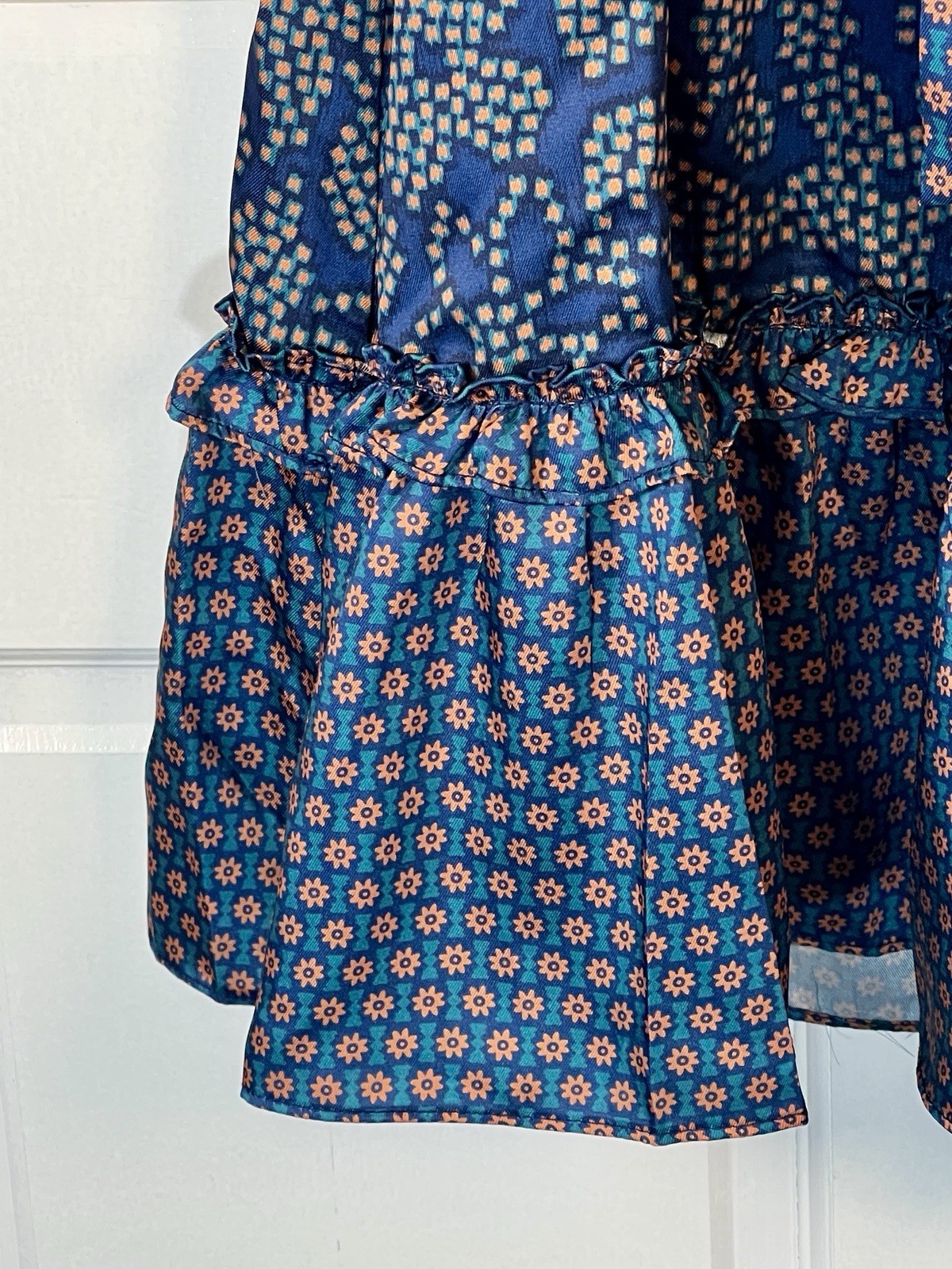 Current Air Womens Midi Dress Blue Floral Ruffle V-Neck Boho Chic S NWT $89
