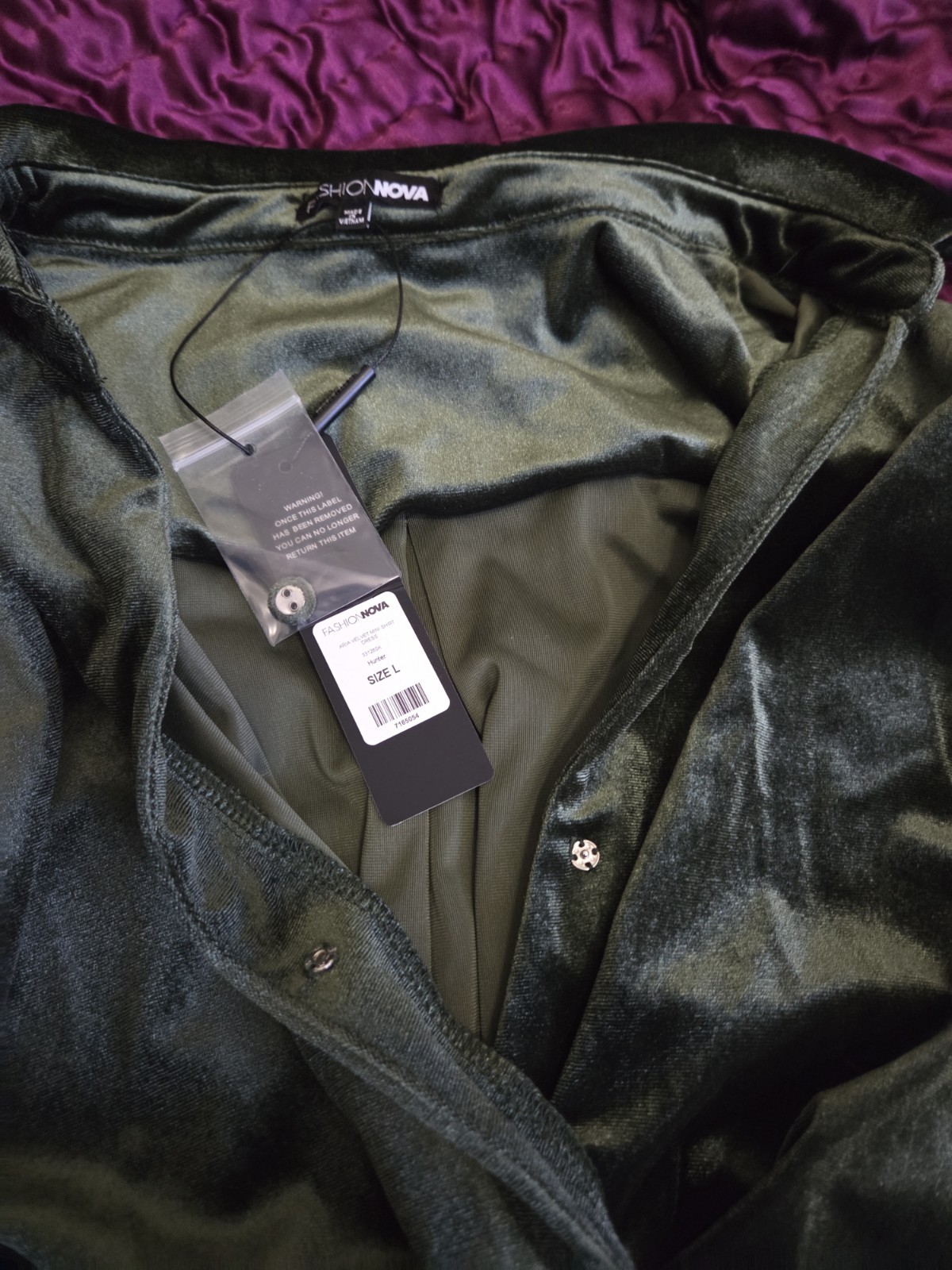 Fashion Nova Green Velvet Dress L