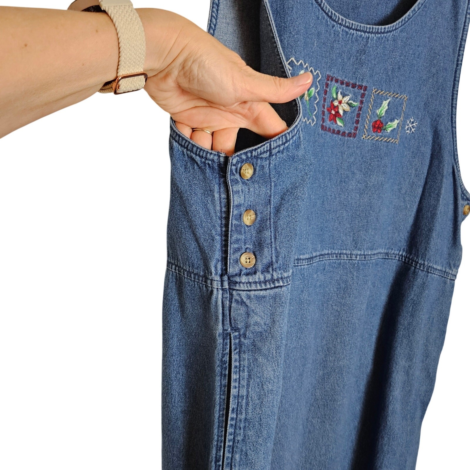 Classic Elements Womens Vintage Blue Denim Jumper Maxi Dress XL Modest Holiday