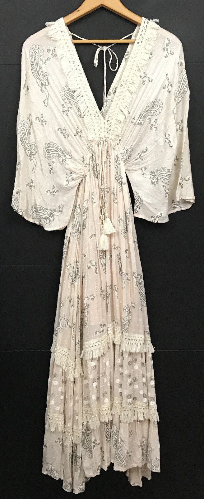 Zury Boho Paisley Maxi Dress Viscose Caftan Blush Pink Gold Stripe Free Size