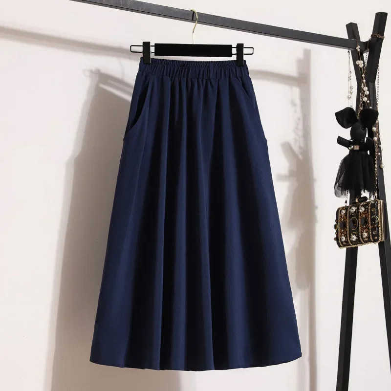 Elastic Waist High Waist Medium Skirt Slimming Solid Color Large Size Multifunct