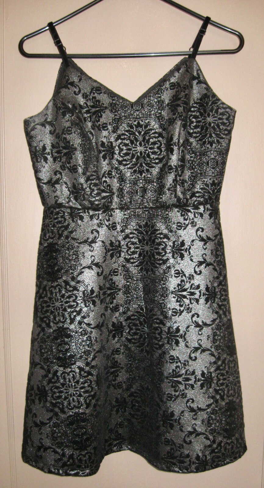 MAURICES Flocked Black Dress; Adjustable Spaghetti Straps; Stretch; Size Small