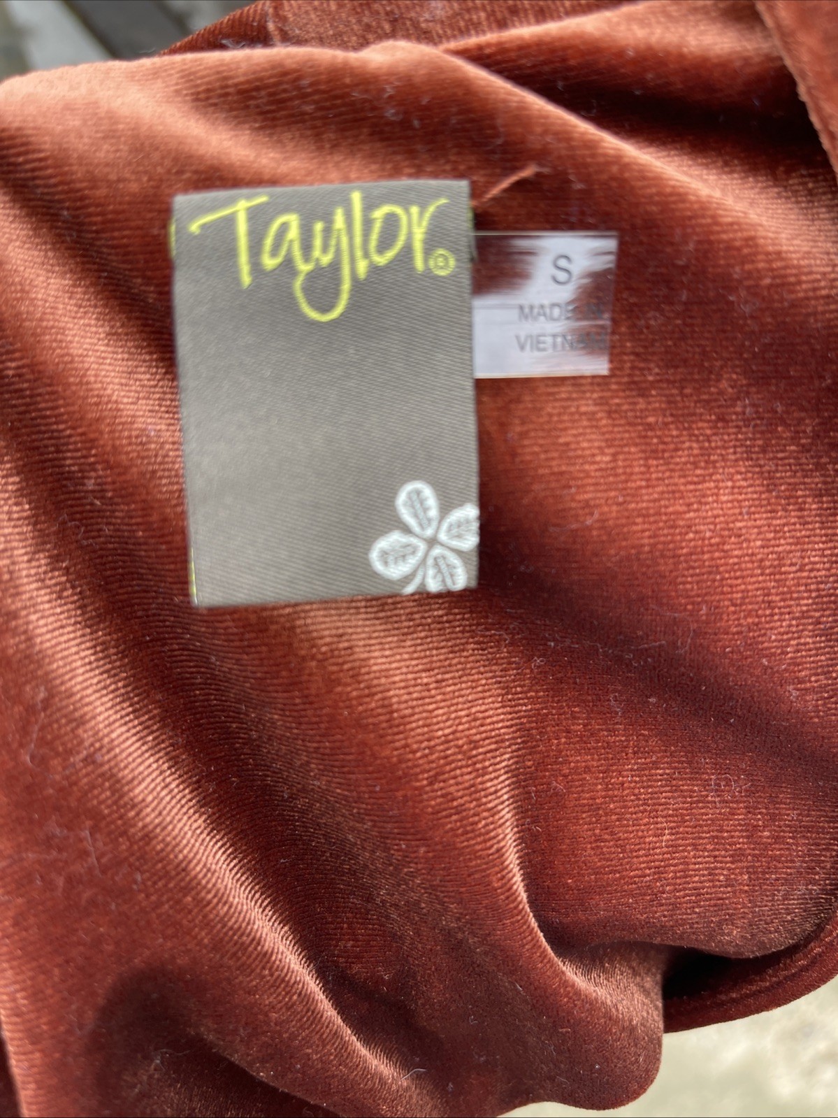 Taylor Velvet Trapeze Dress Rust Copper Long Sleeve Ruffle Hem Mini Boho S