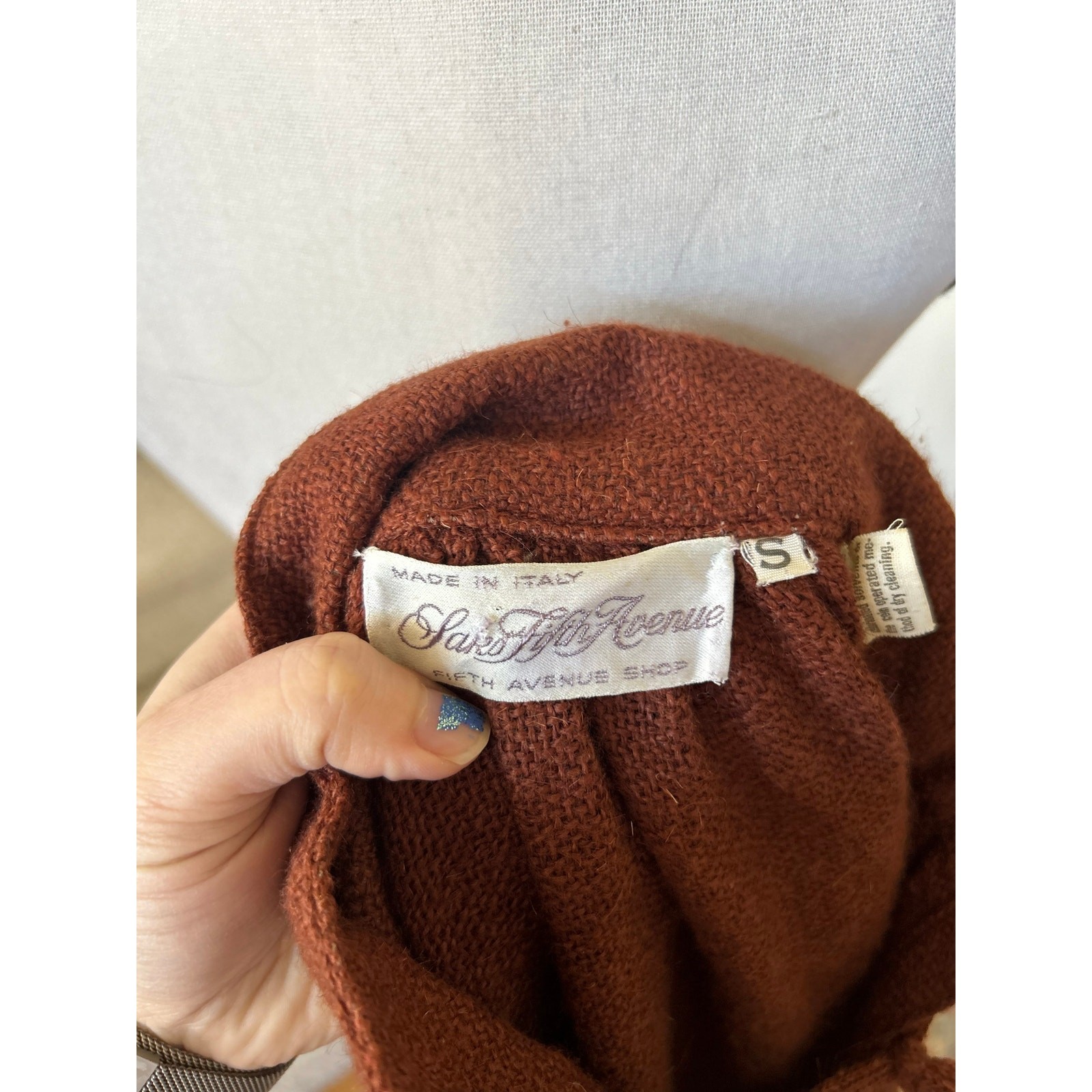 Vintage 60s Saks Fifth Brown Cashmere Wool Loose Peasant Long Sleeve Midi Dress