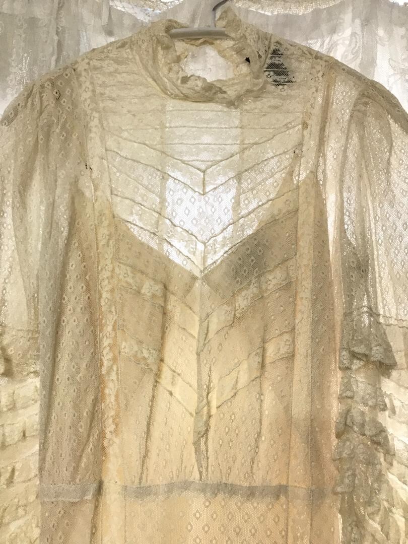 RRL RALPH LAUREN 100% Silk See-through Lace Ruffle Long Dress Women 2 Off White