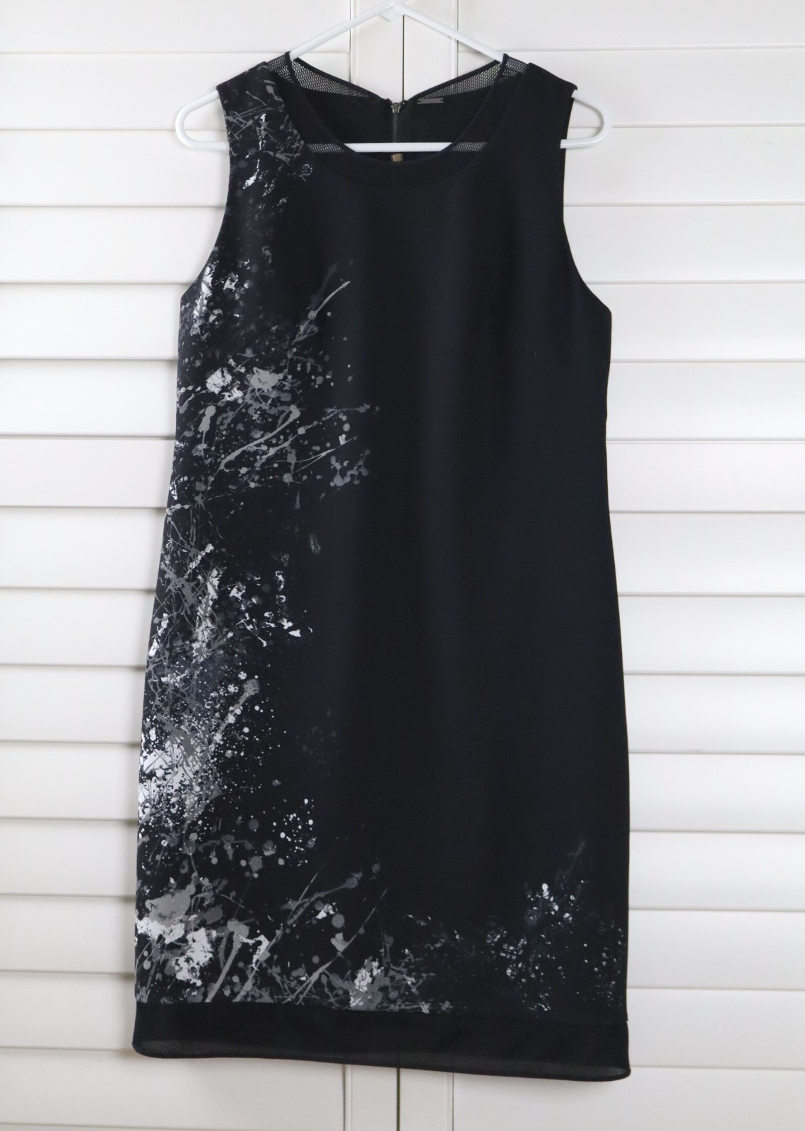 ELIE TAHARI $278 Mesh Trim Abstract Print Lined Sleeveless Shift Dress Size 8