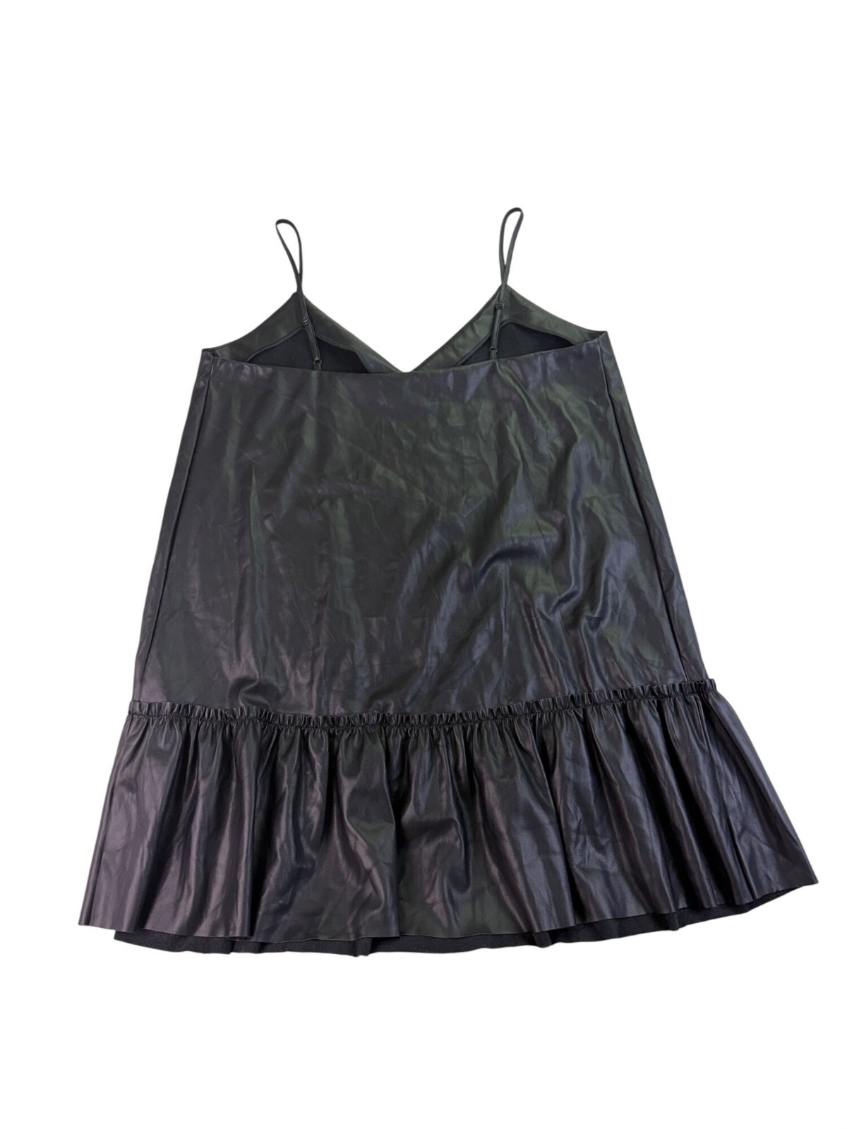 Express Womens Black Faux Leather Ruffle Hem Slip Dress Stylish Outfit Size L