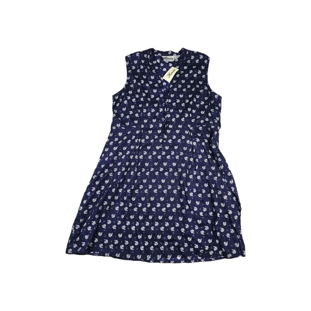Henna Women’s One Size Navy Blue Sleeveless Floral Dress Boho Hippie New