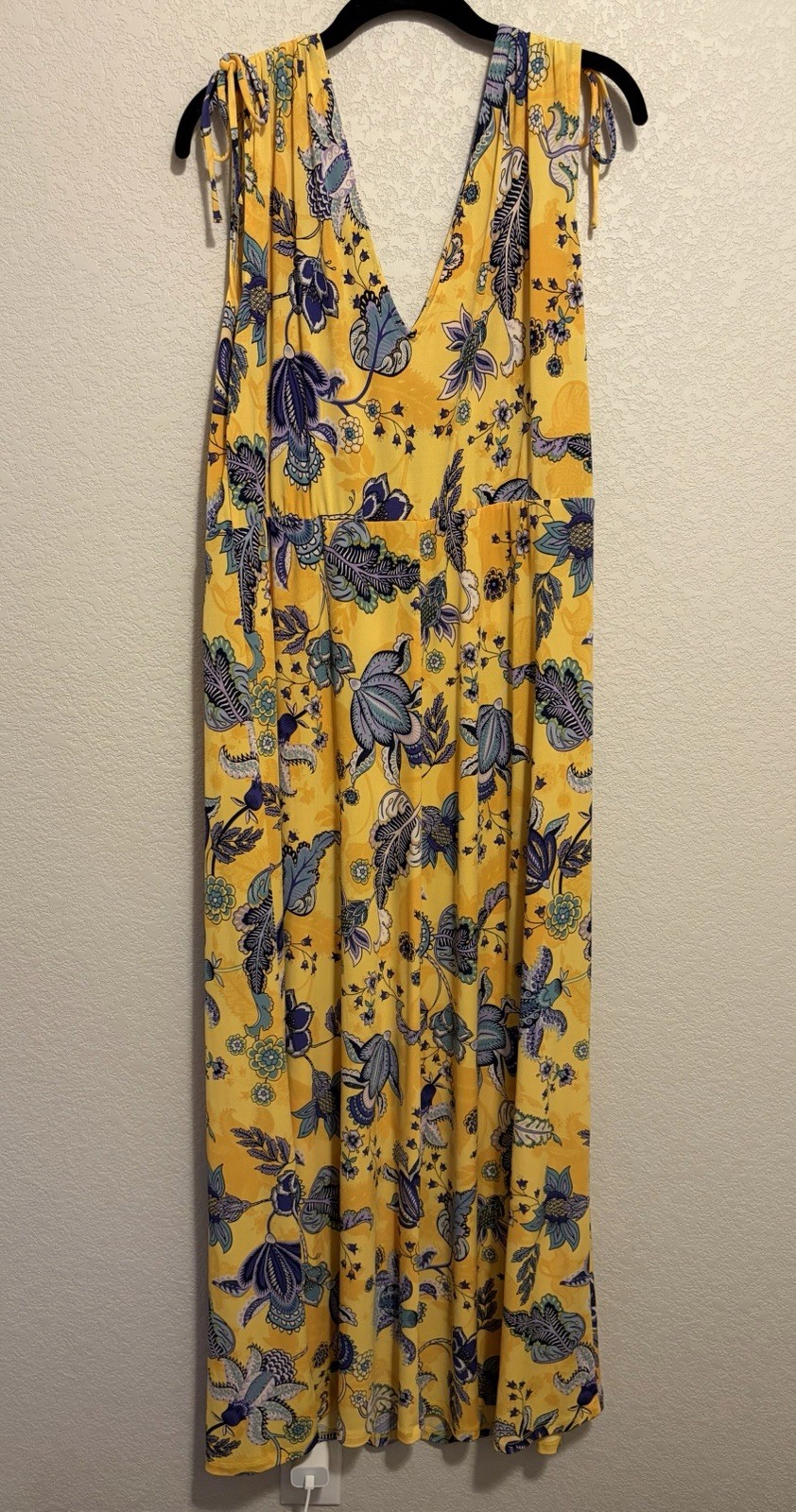 IMAN Yellow Floral V-Neck Tie-Shoulder Maxi Dress (Size XL Petite)