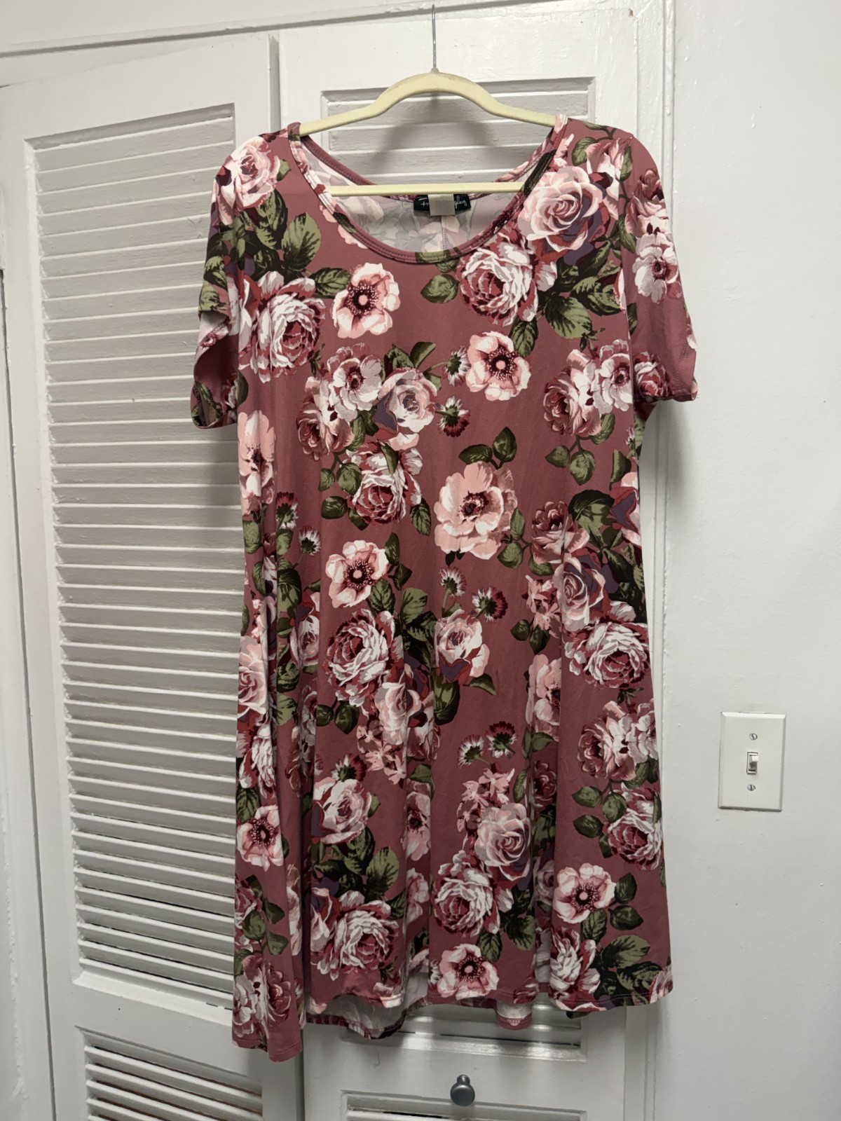 French Atmosphere Women’s 2X Pink Floral Swing Dress Short Sleeve Plus Size