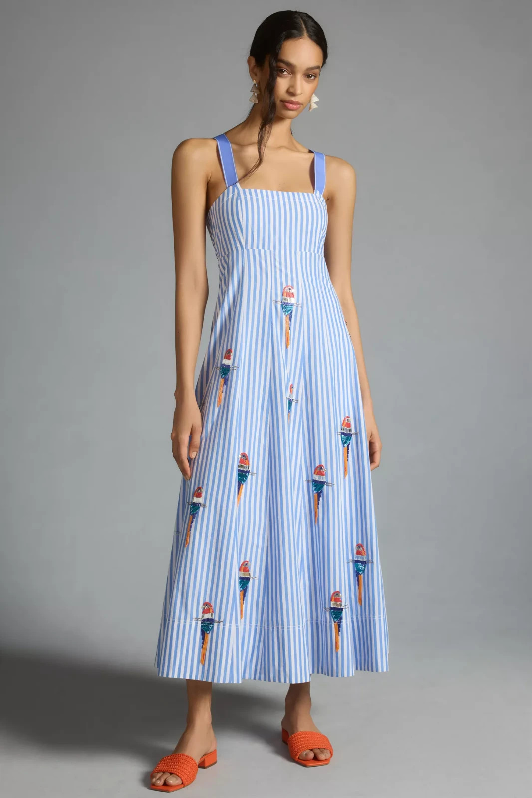 Anthropologie Maeve Parrots Tie-Back A-Line Dress Size 12 Retail $248 NWOT