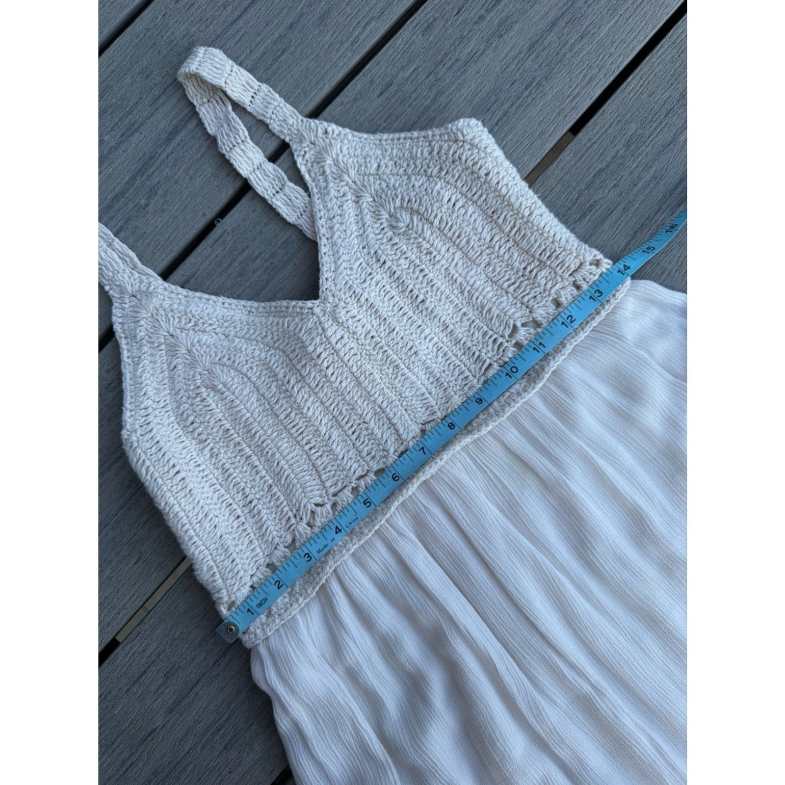 Sincerely Jules Crochet Top Maxi Dress Cream Oatmeal Boho Cottagecore Medium