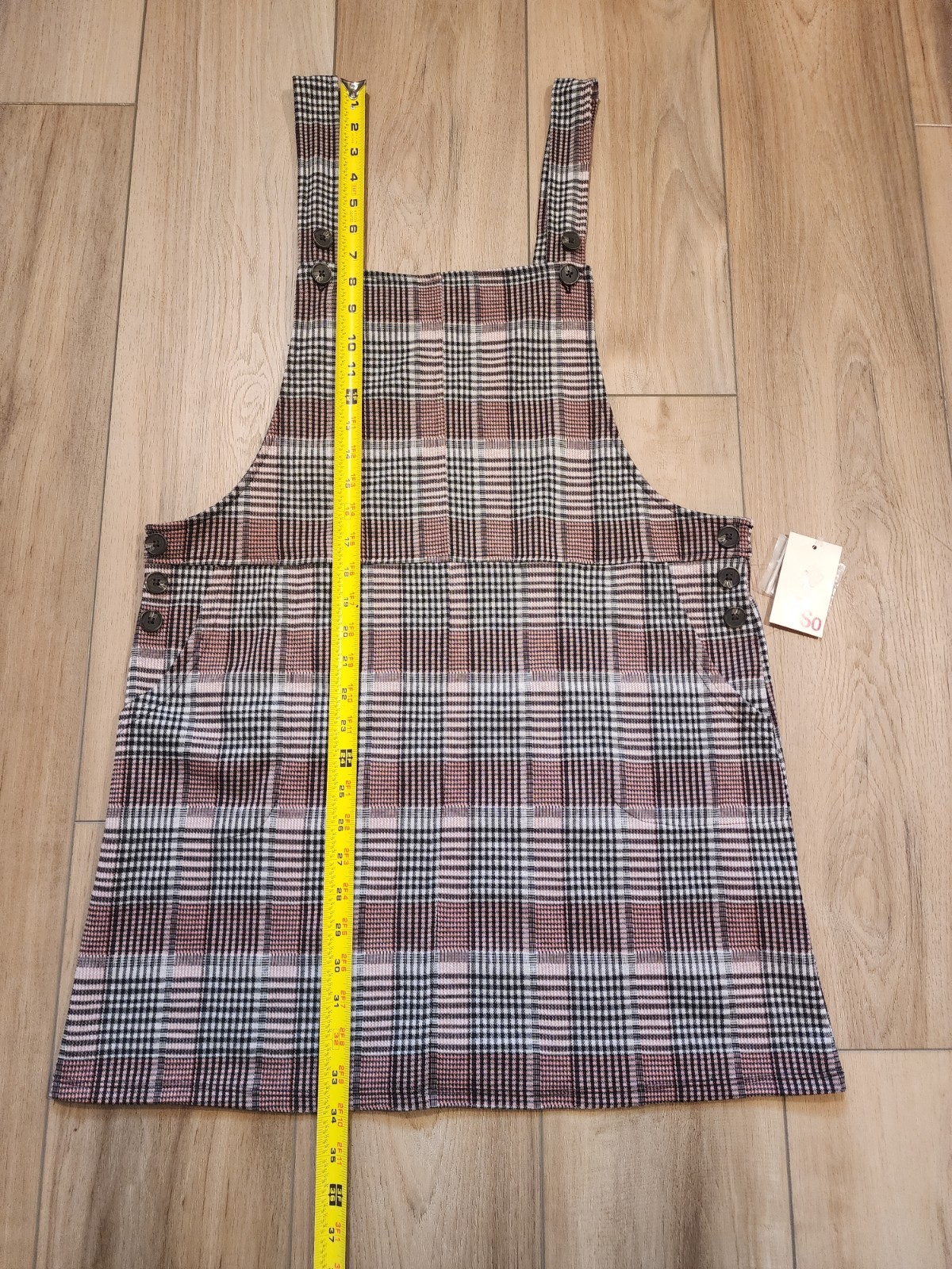 SO Juniors Button-Strap Pinafore Mini Dress Pink Black Plaid Size L