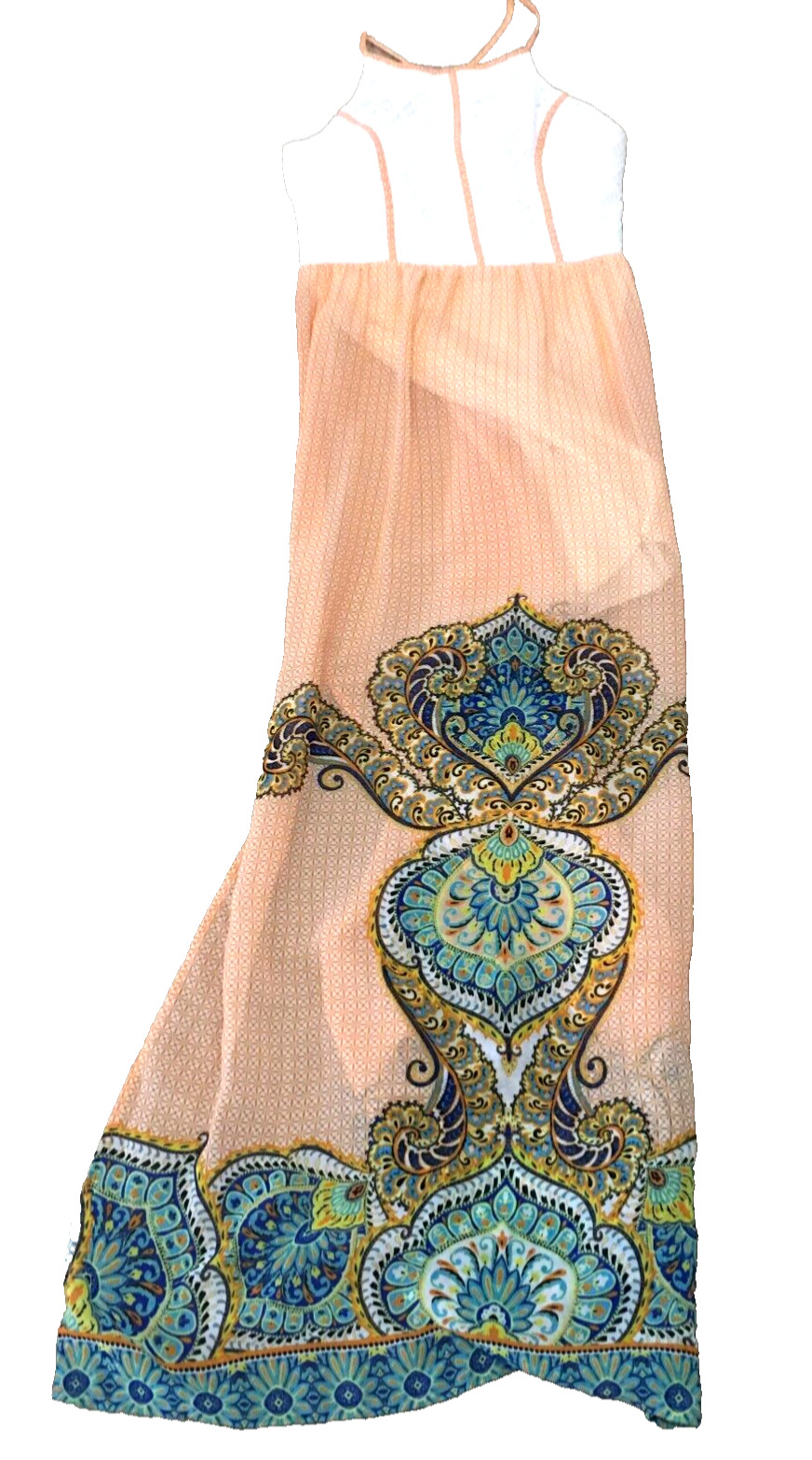 City Triangles Womens Sleeveless Maxi Dress Sz M Peach Paisley Side Slit Lined