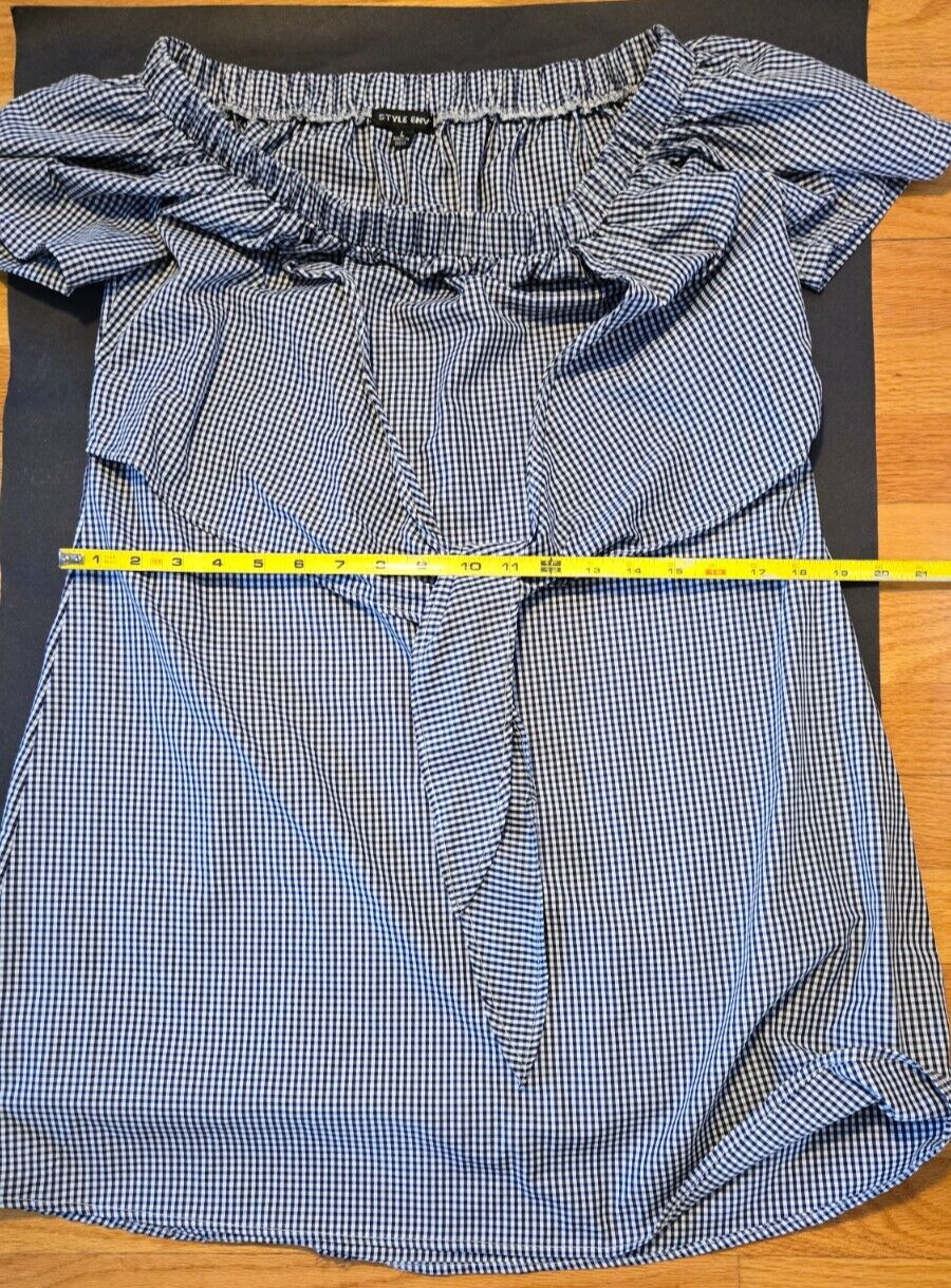 Style Envy Blue and White Front Tie Shirt Dress Women Size Large Cotton Blend