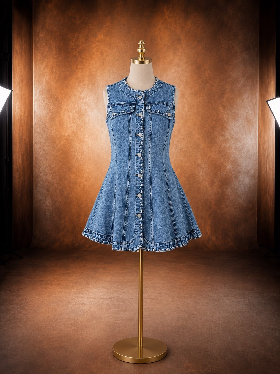 Women’s Denim Sleeveless Mini Dress Button Front Fit & Flare A-Line Casual
