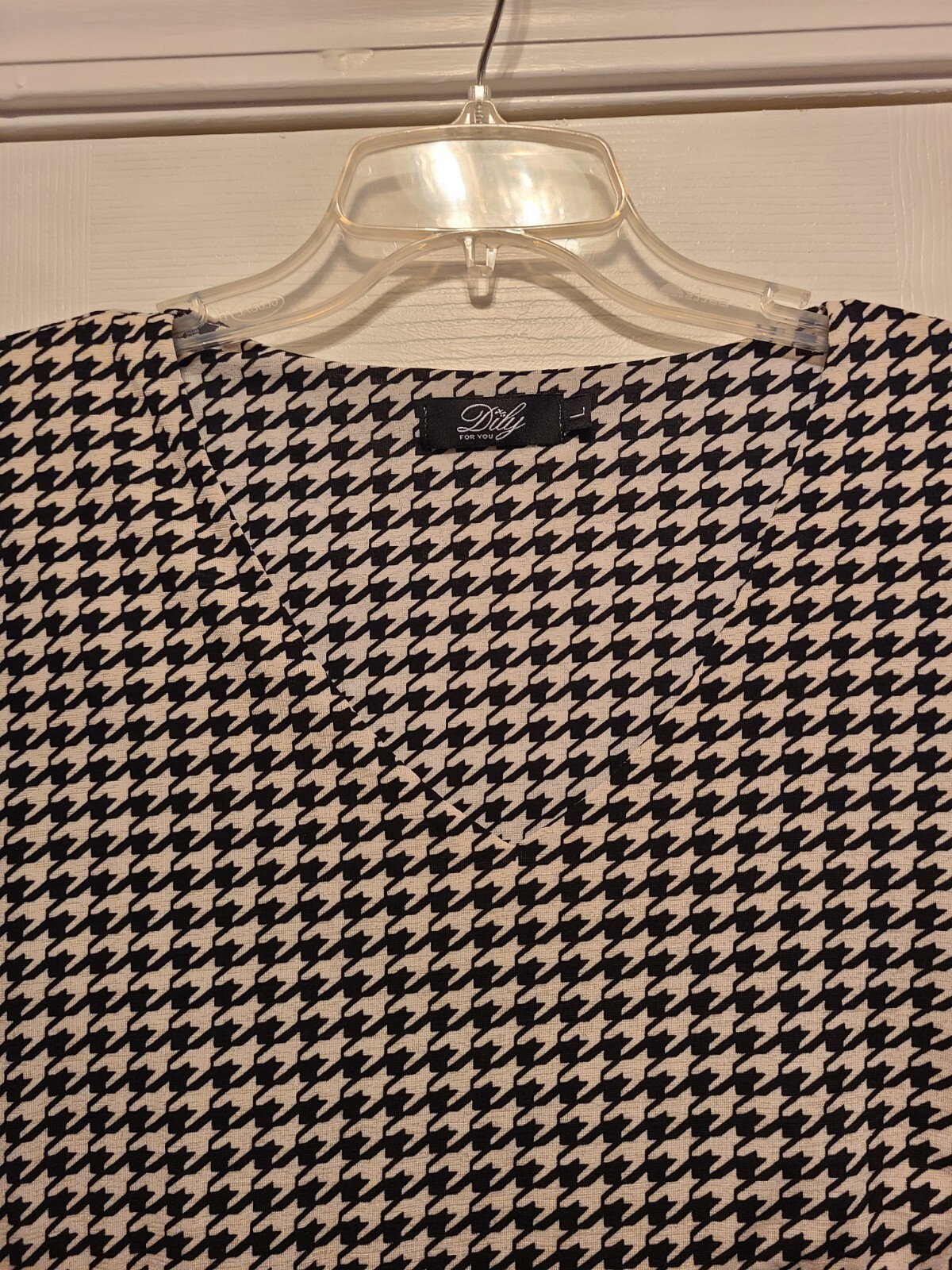 Houndstooth Shift Dress SIZE L Black White ¾ Ruffle Sleeve Dily Crimson Tide